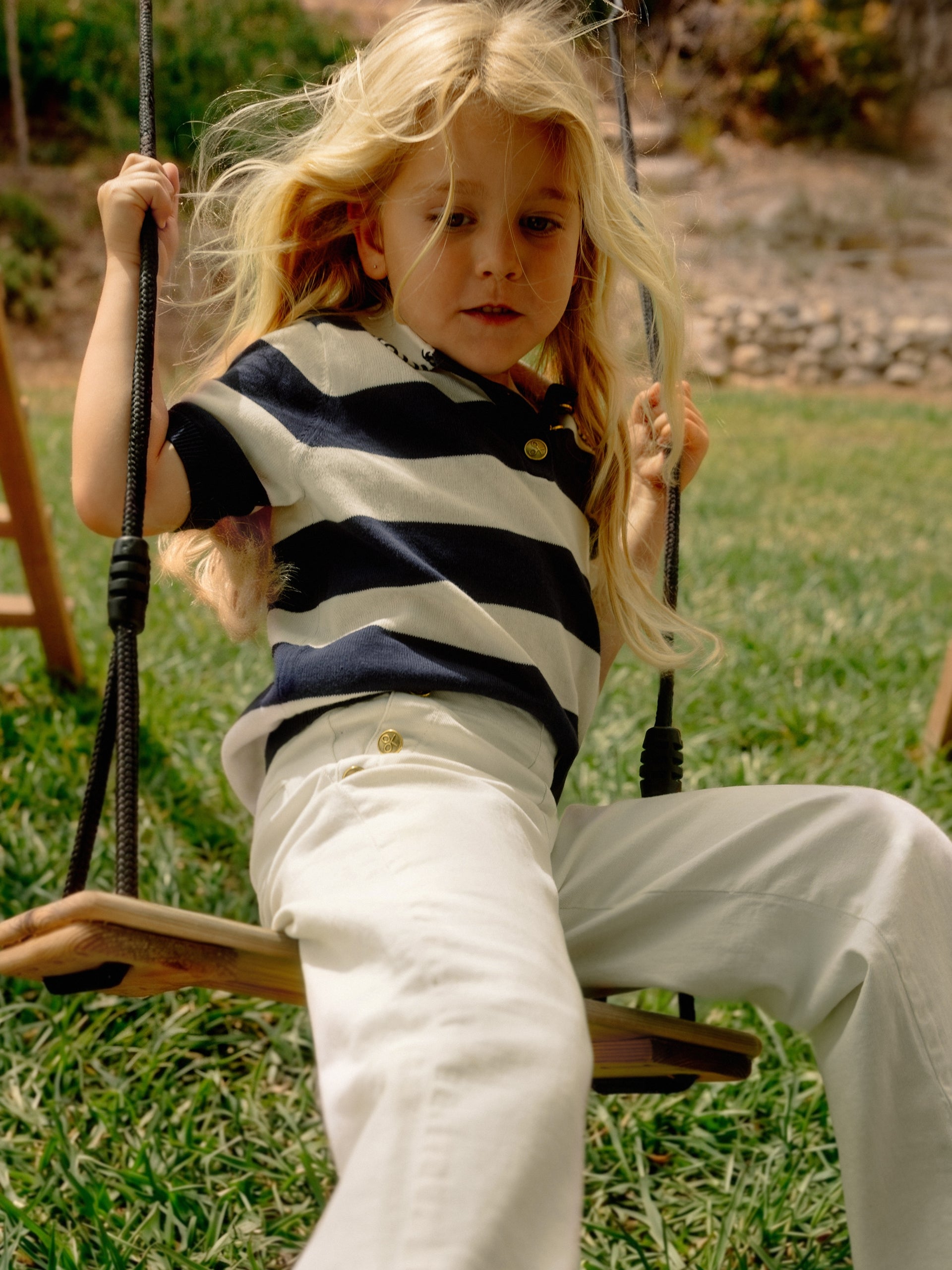 Polo girl punto manga corta azul y blanco
