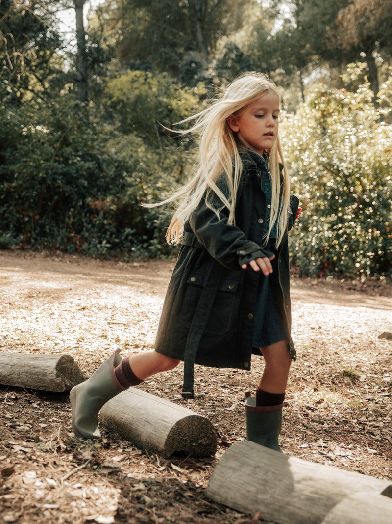 Green waxed girl's parka