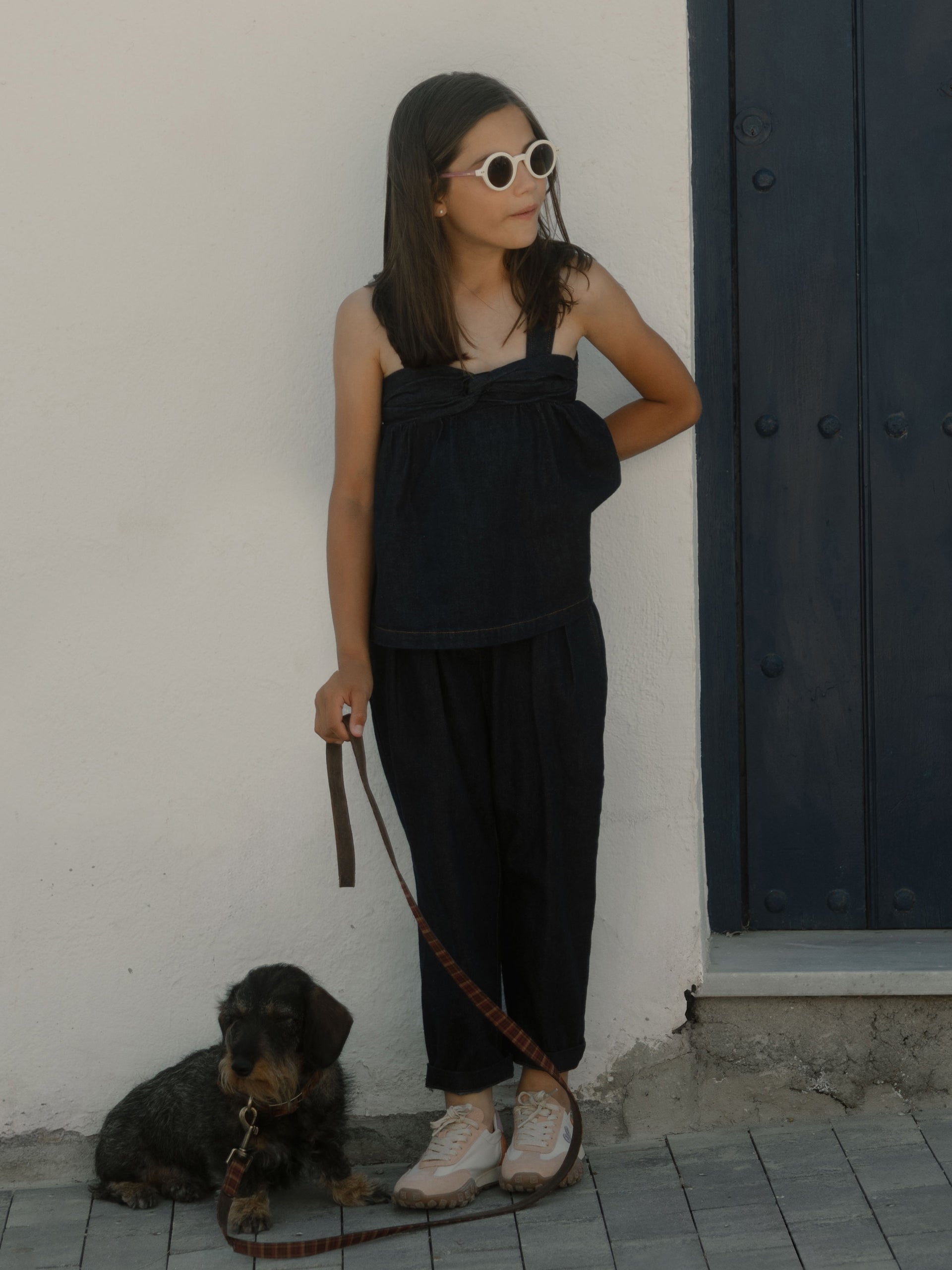 Pantalon fille denim bleu