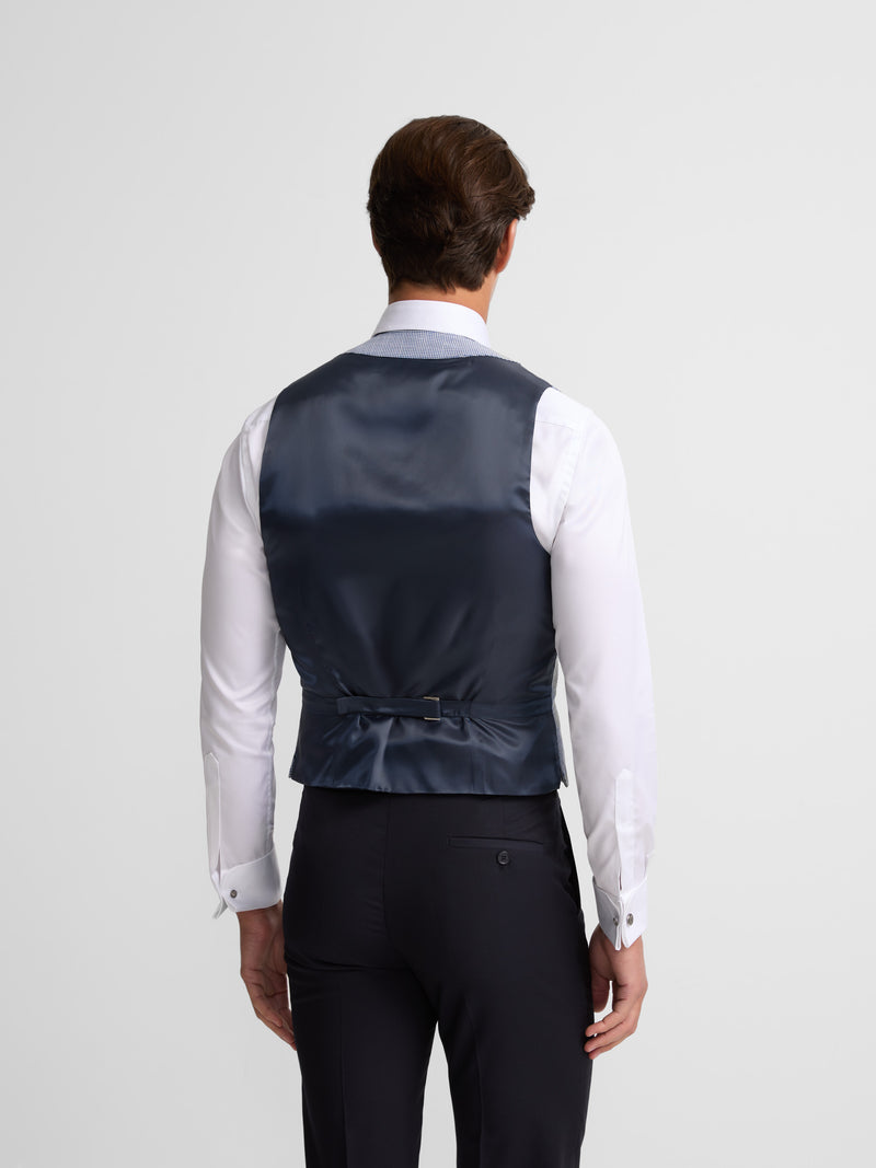 Gilet chaque col rond pied-de-poule bleu