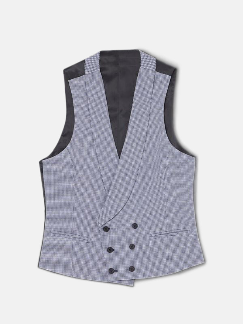 Gilet chaque col rond pied-de-poule bleu