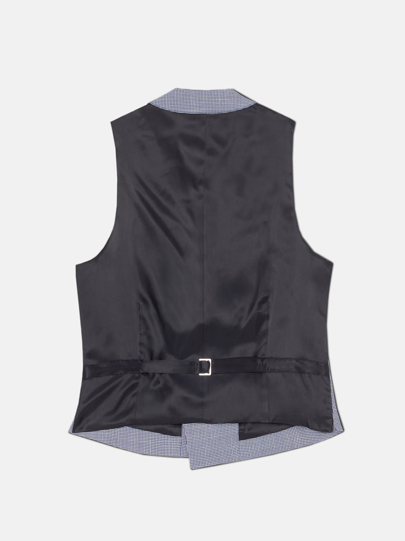 Gilet chaque col rond pied-de-poule bleu