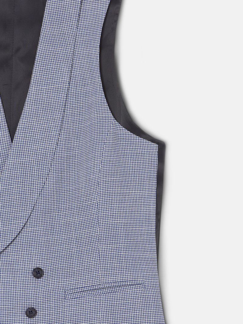 Gilet chaque col rond pied-de-poule bleu