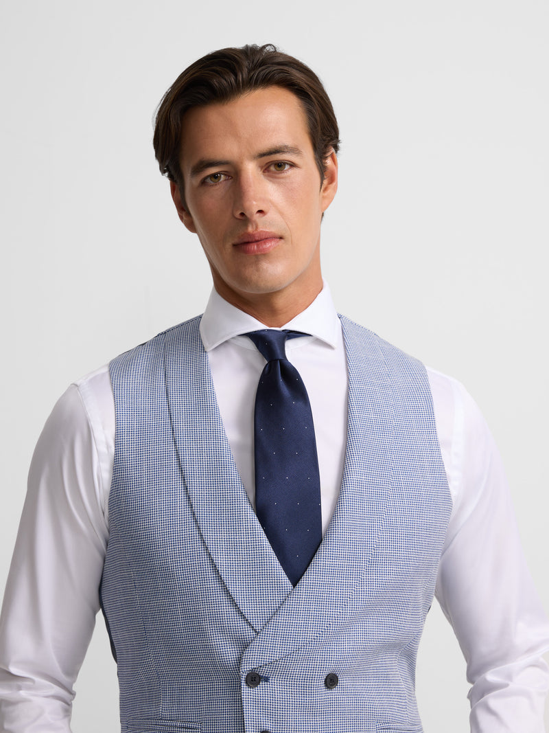 Gilet chaque col rond pied-de-poule bleu