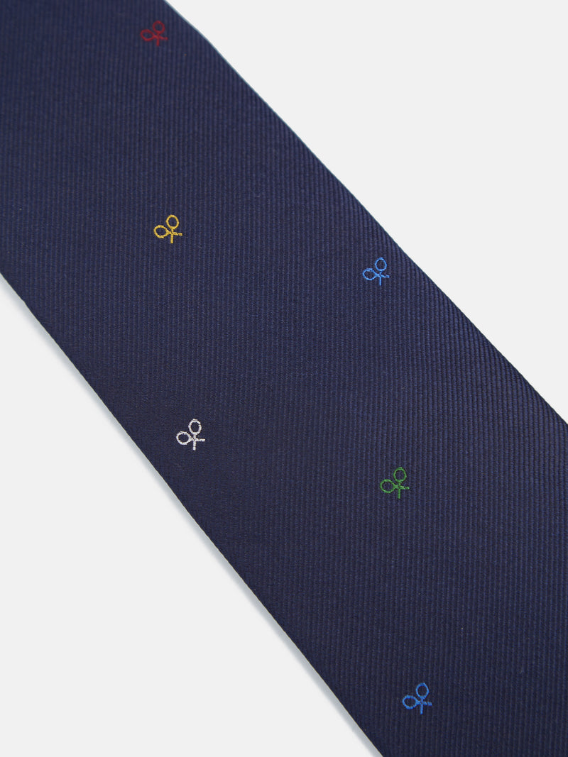 Silbon tie with multicolor racket motifs