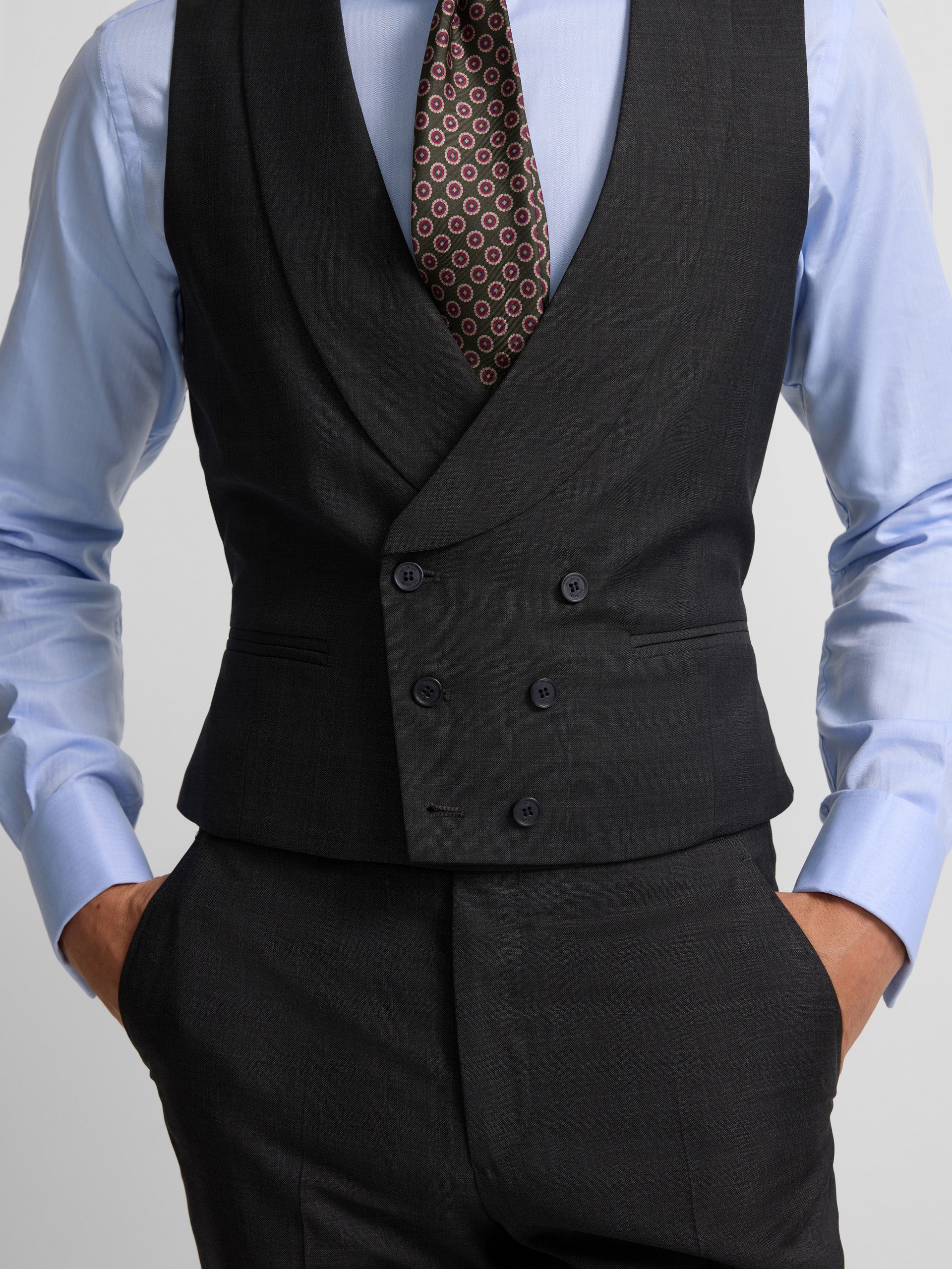 Chaleco vestir stretch cuello redondo gris