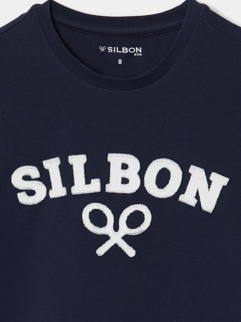 Kids navy blue half racket t-shirt