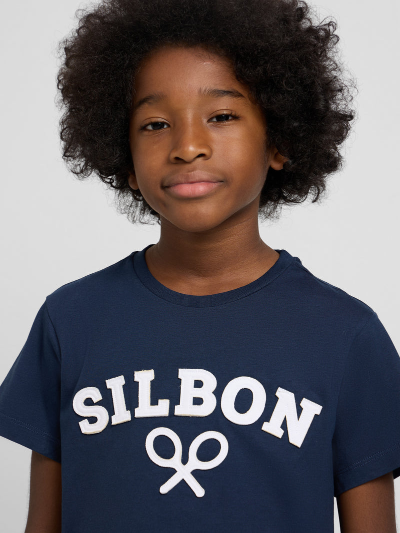 Kids navy blue half racket t-shirt