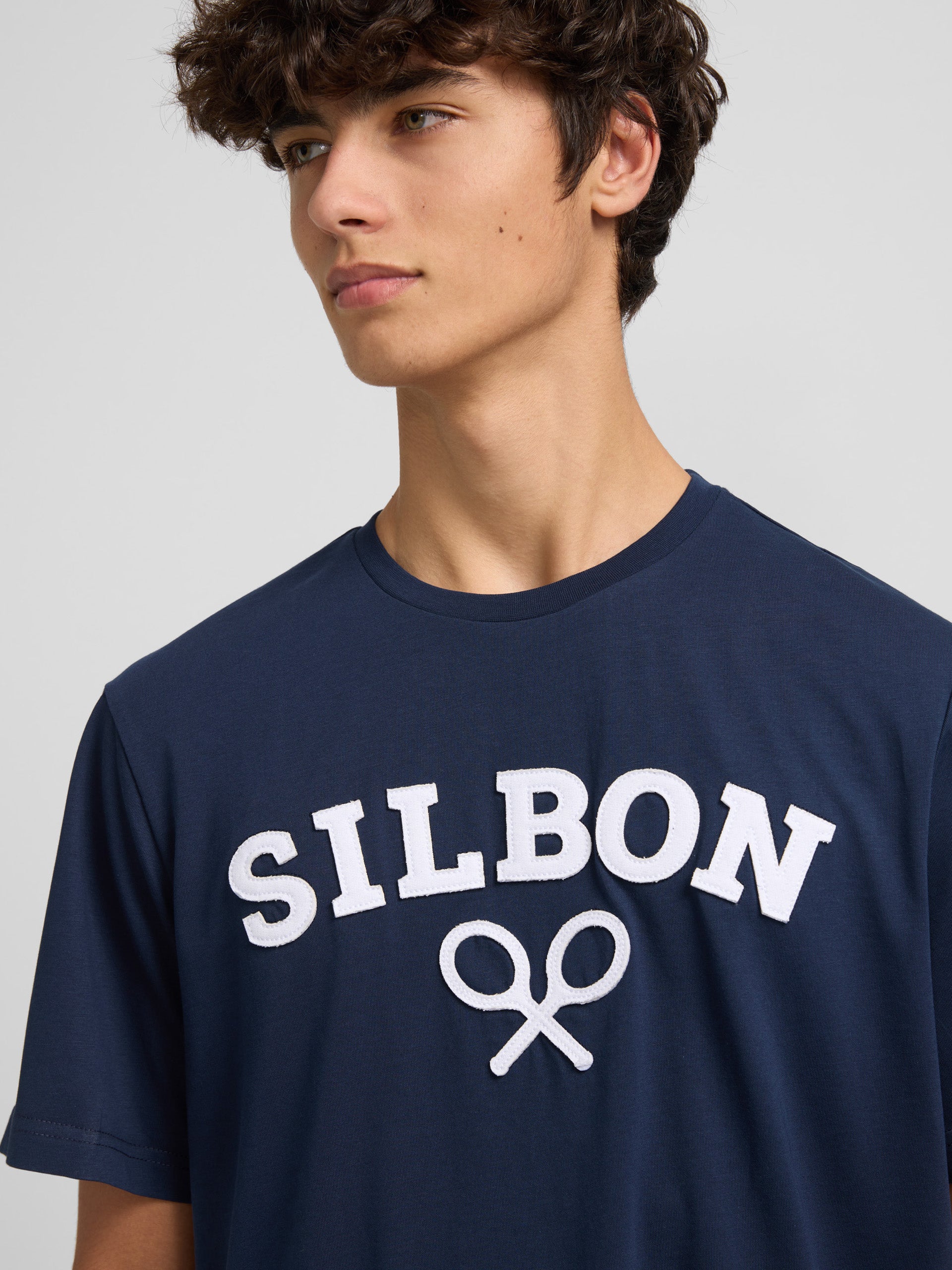 Camiseta silbon raqueta media azul marino