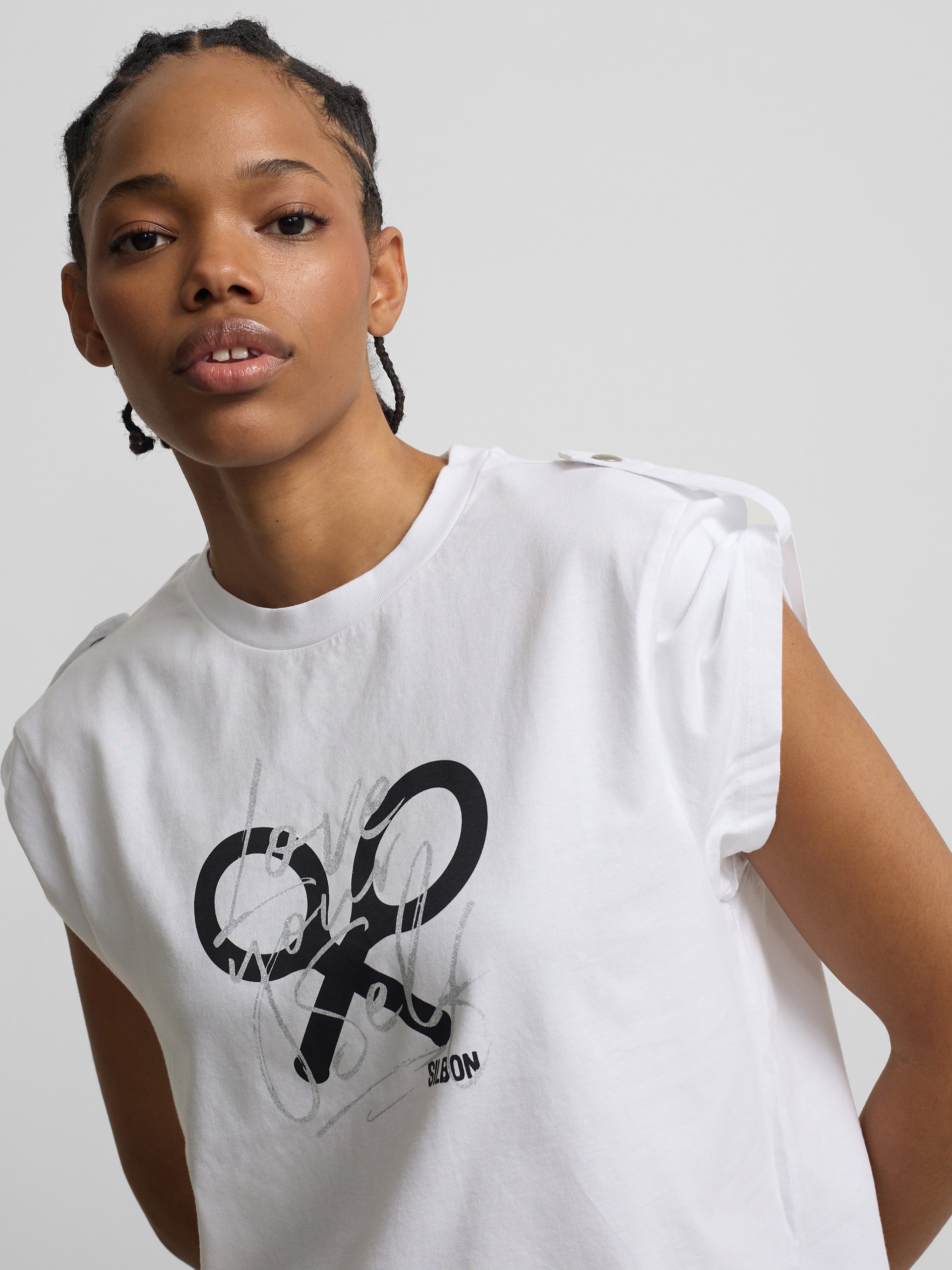 Camiseta woman manga roll out blanca