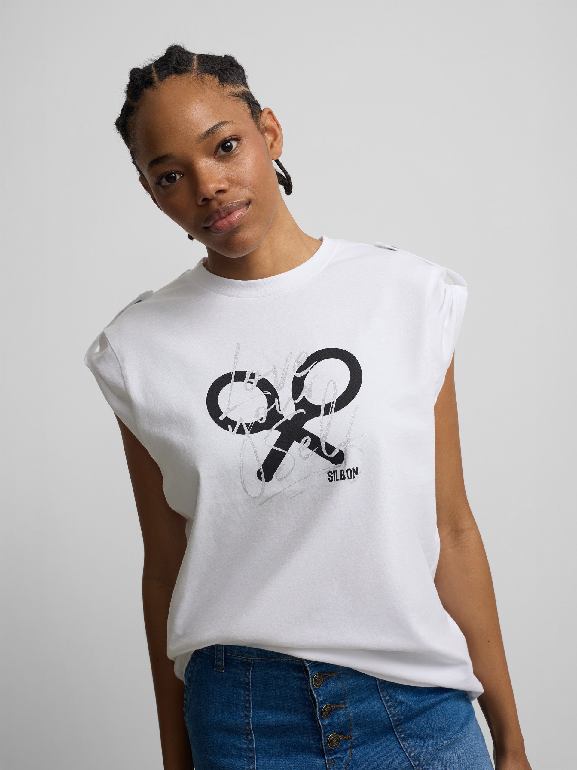 Camiseta woman manga roll out blanca