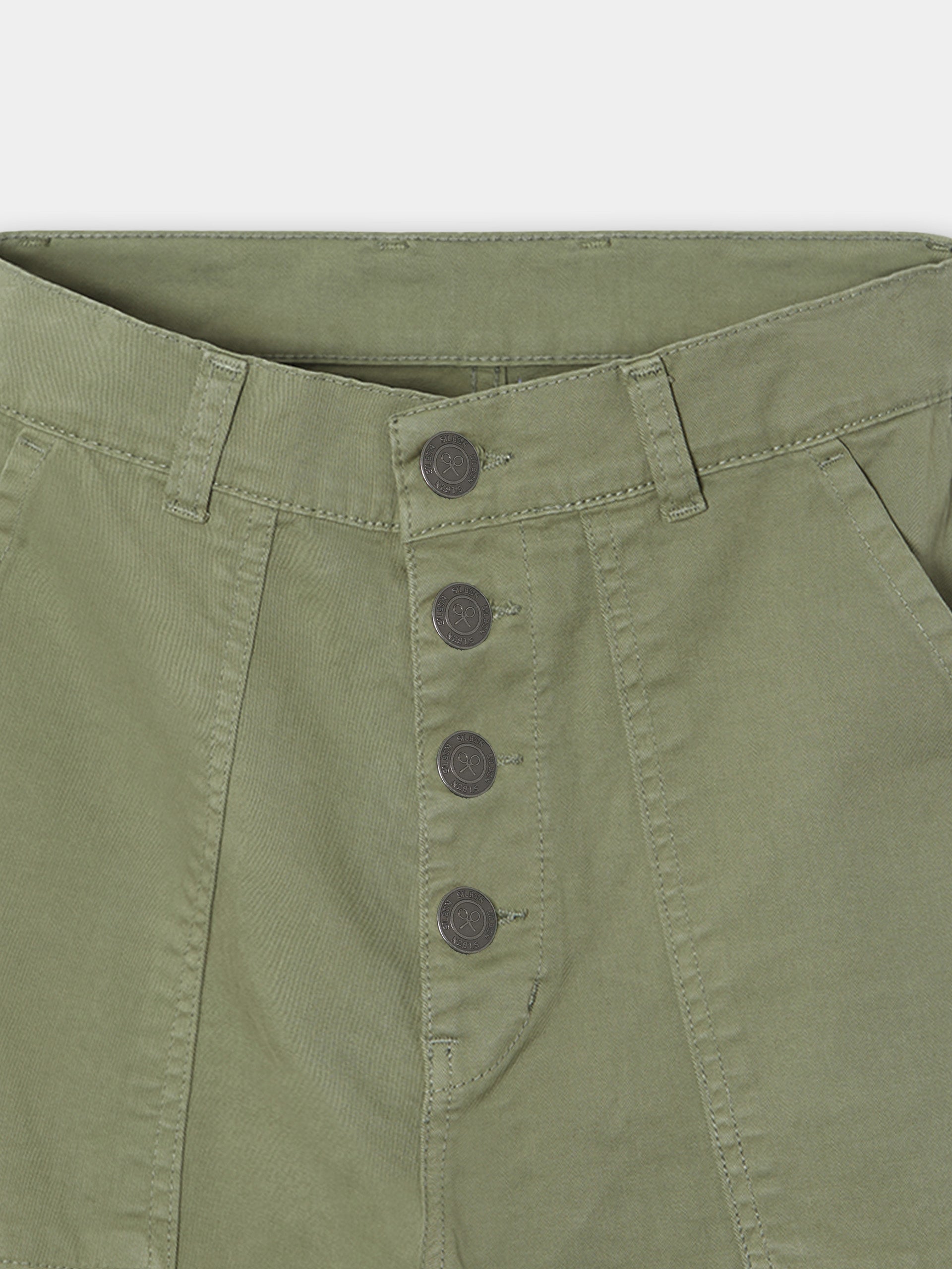 Calças de mulher denim cargo caqui