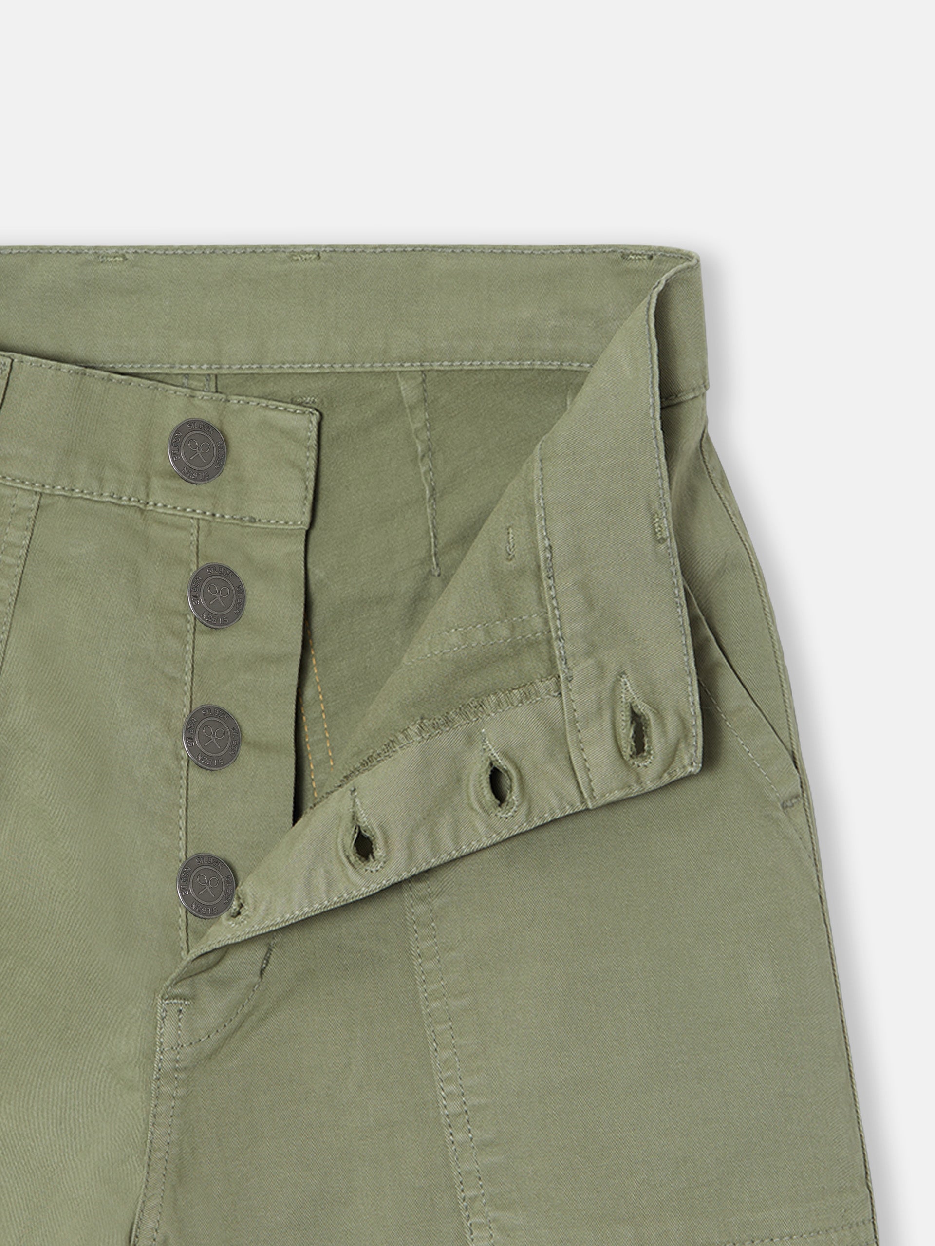Calças de mulher denim cargo caqui
