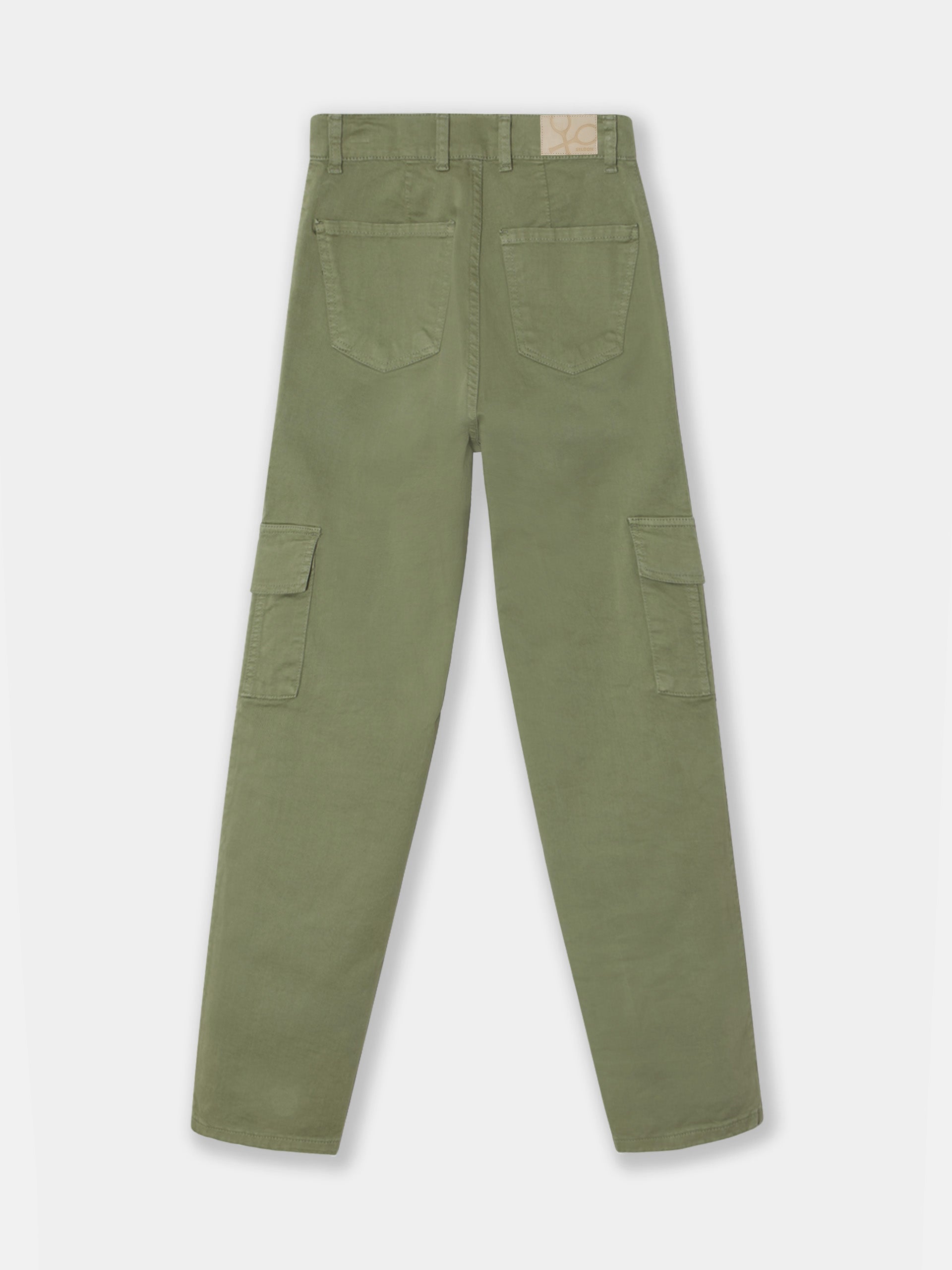 Calças de mulher denim cargo caqui