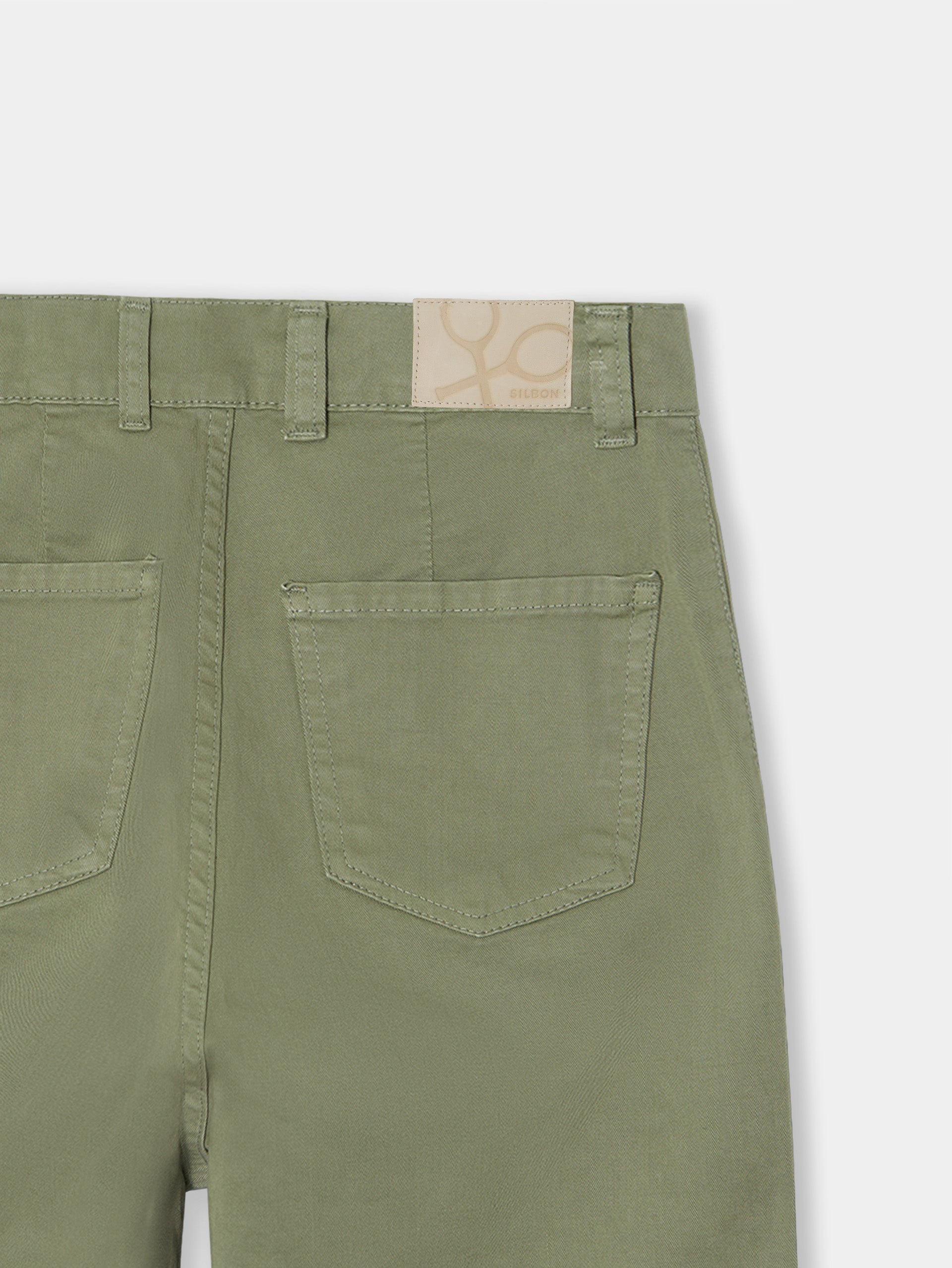 Calças de mulher denim cargo caqui