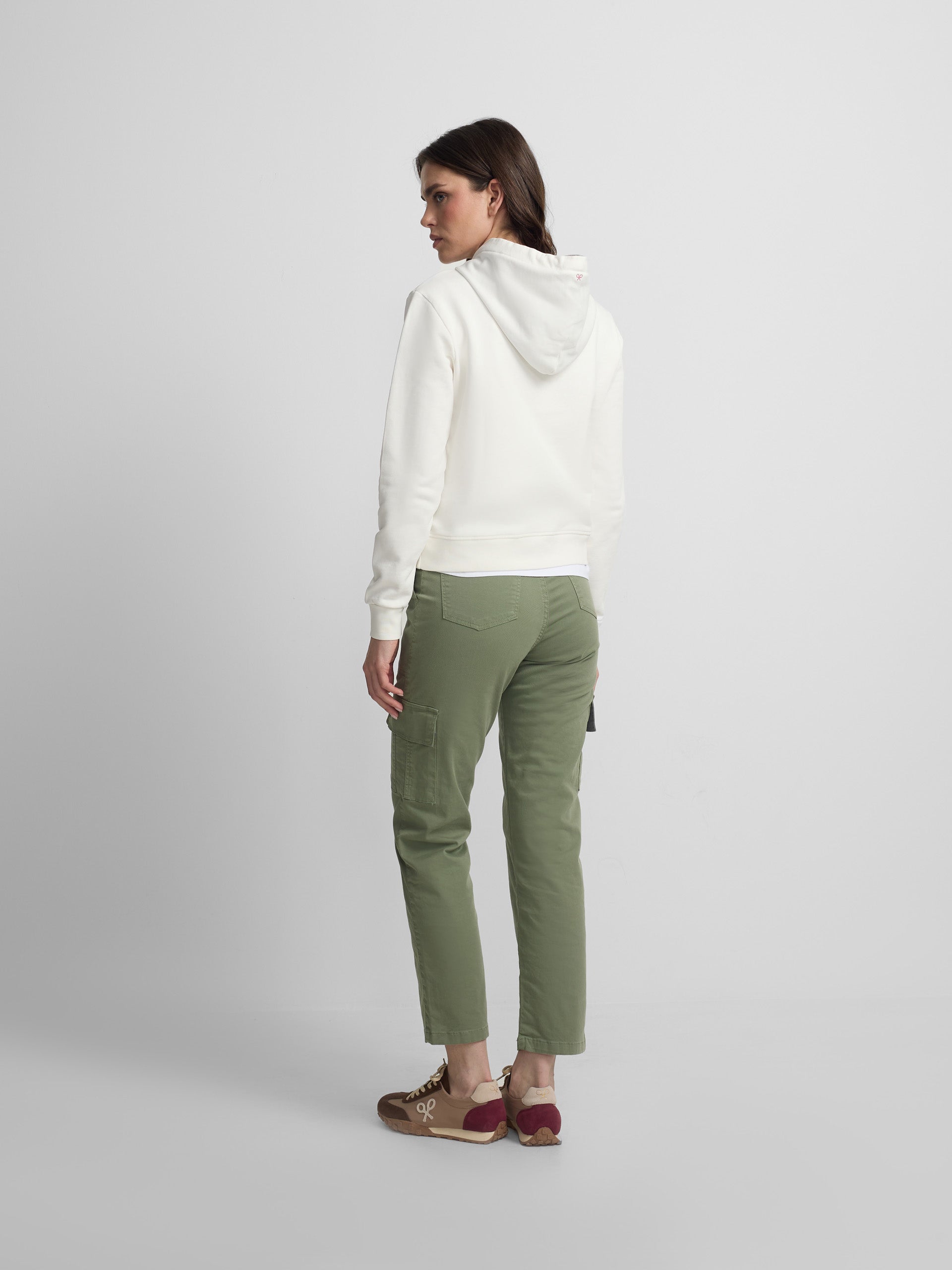 Calças de mulher denim cargo caqui