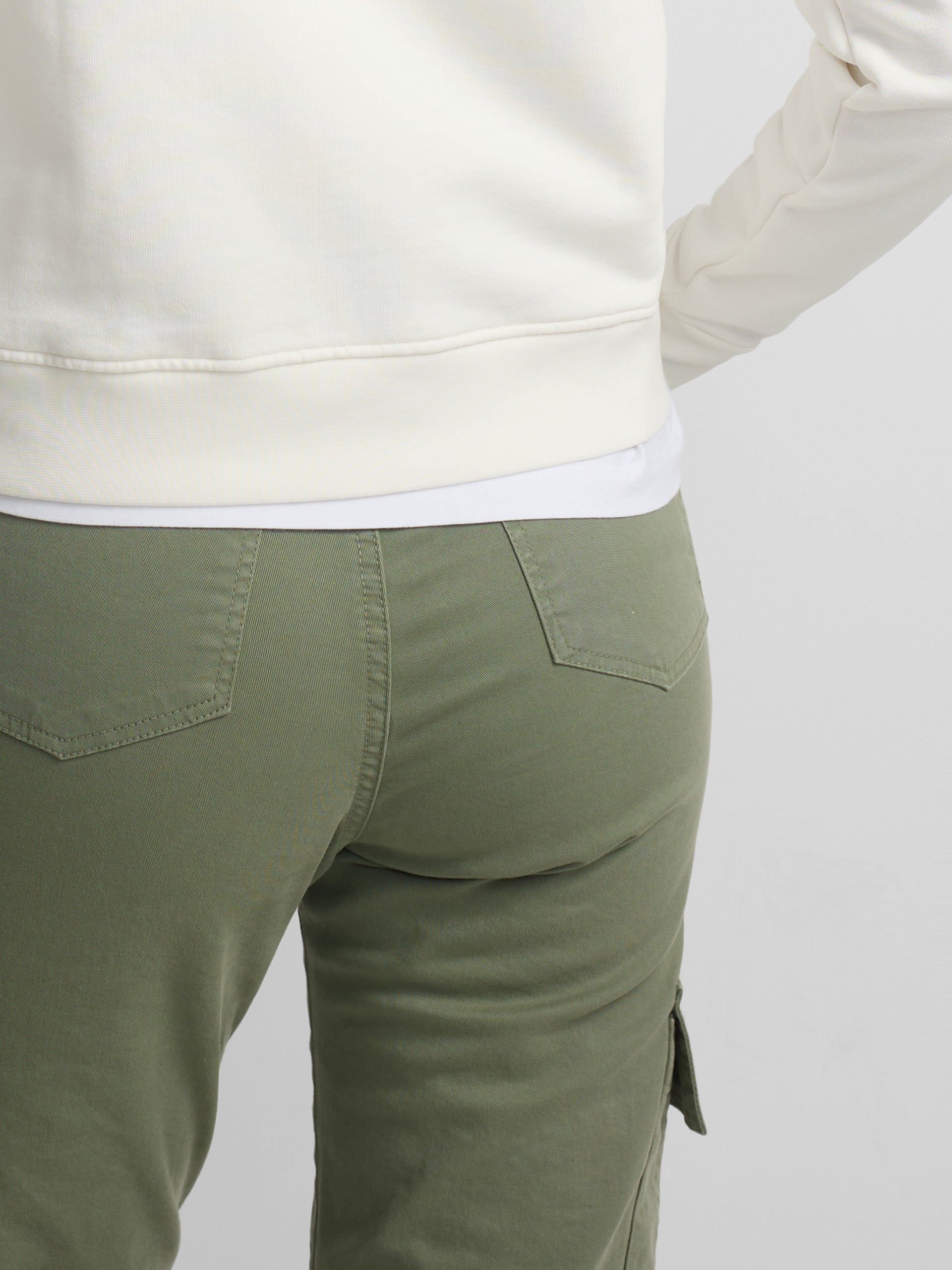 Calças de mulher denim cargo caqui