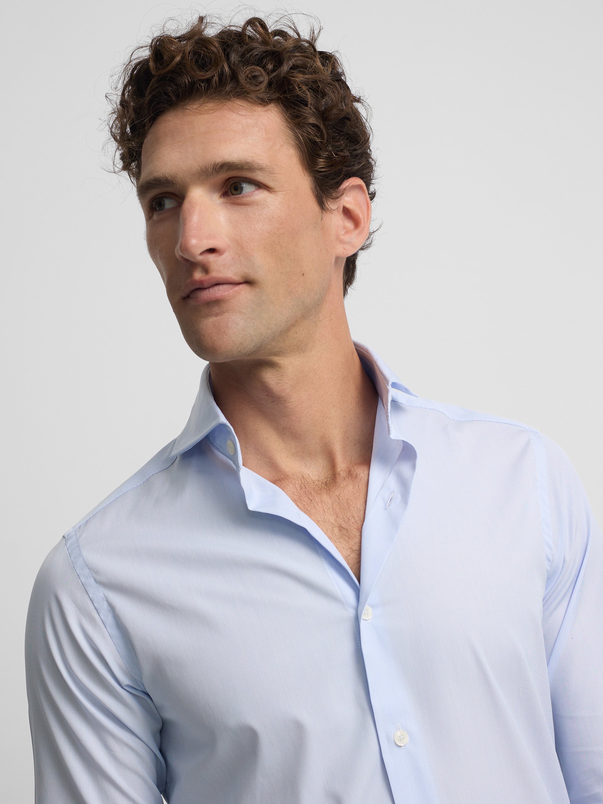 Camisa vestir mini rayas celeste puño simple