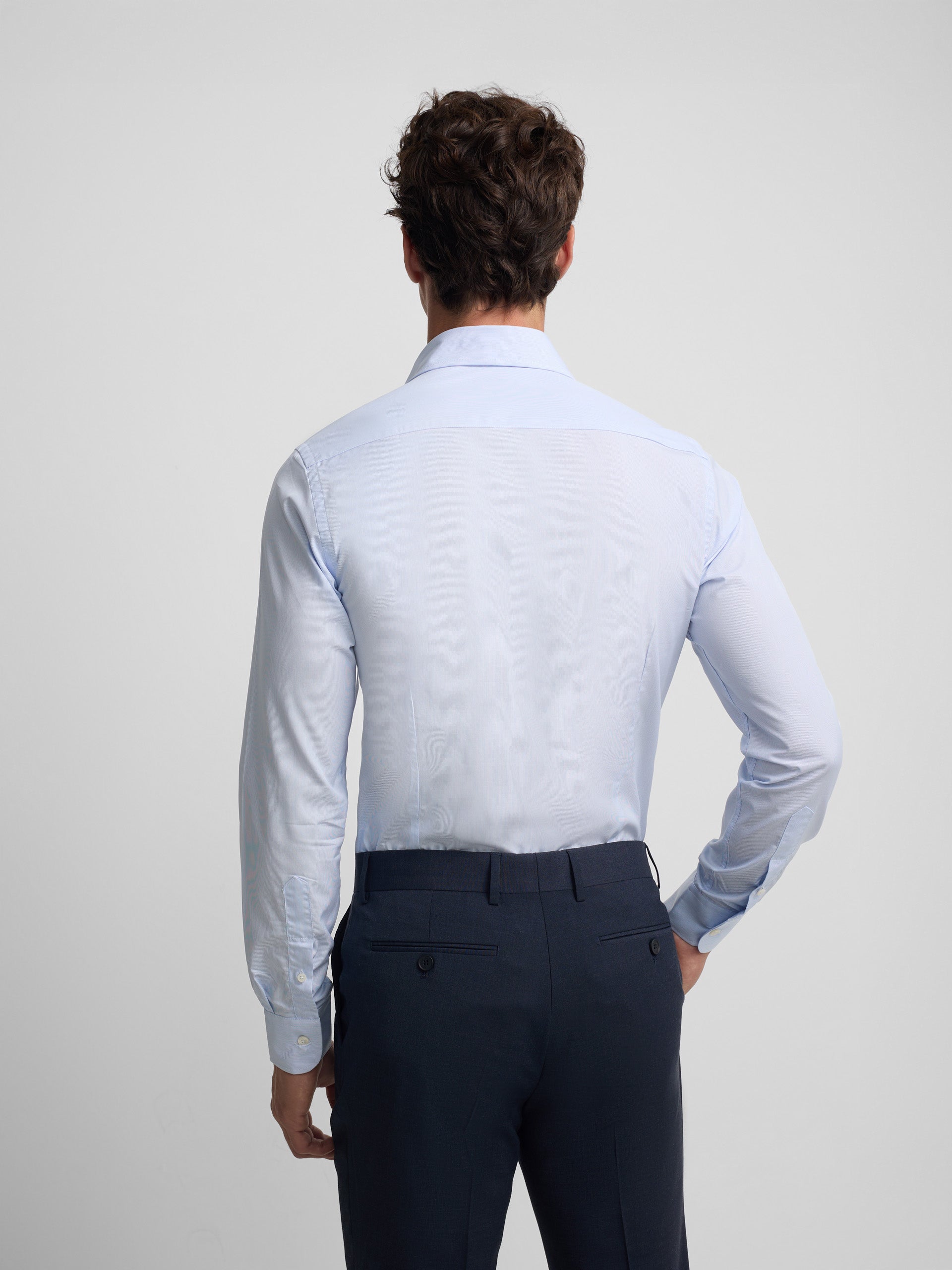 Camisa vestir mini rayas celeste puño simple