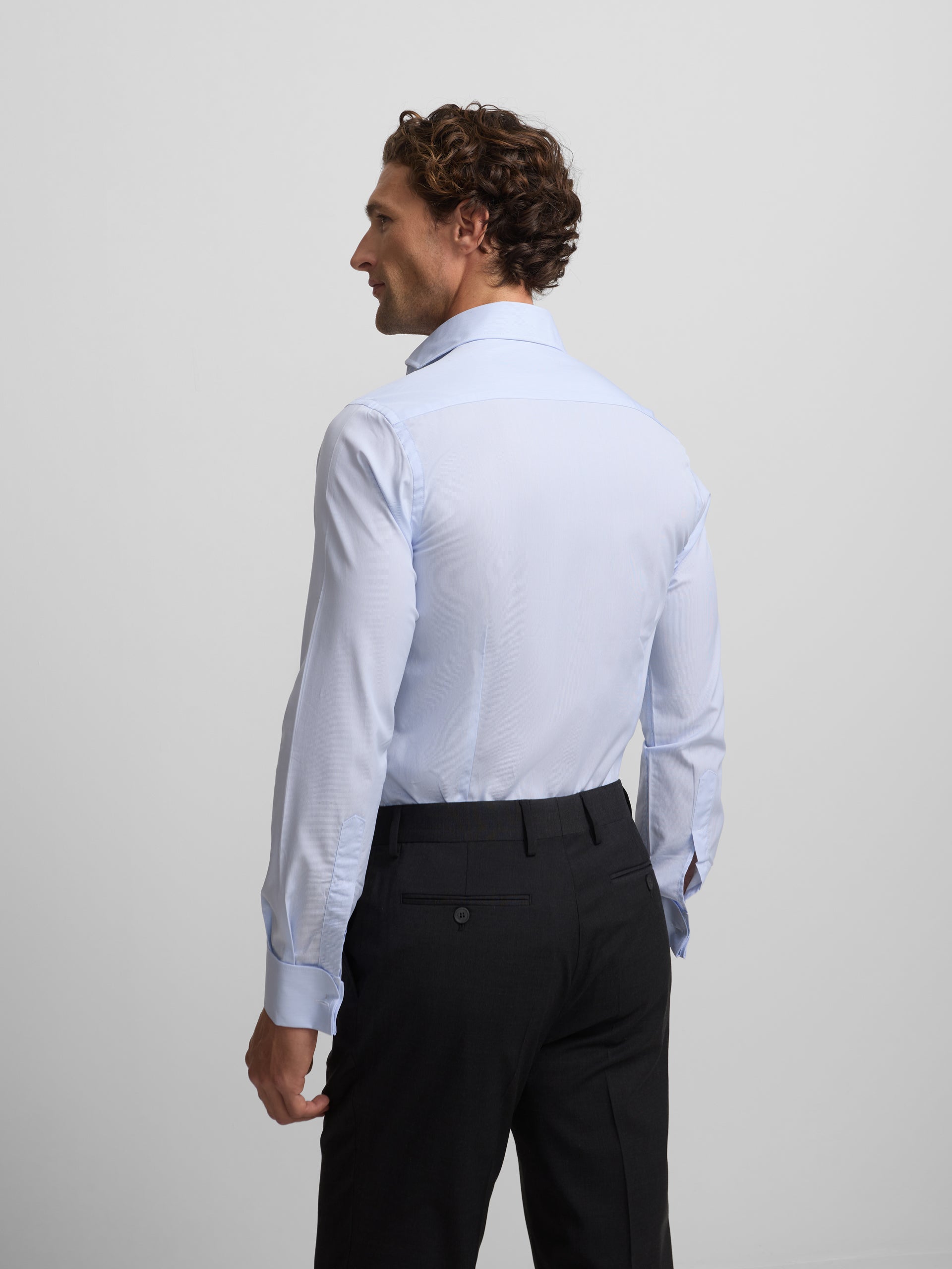 Camisa vestir mini rayas celeste puño doble