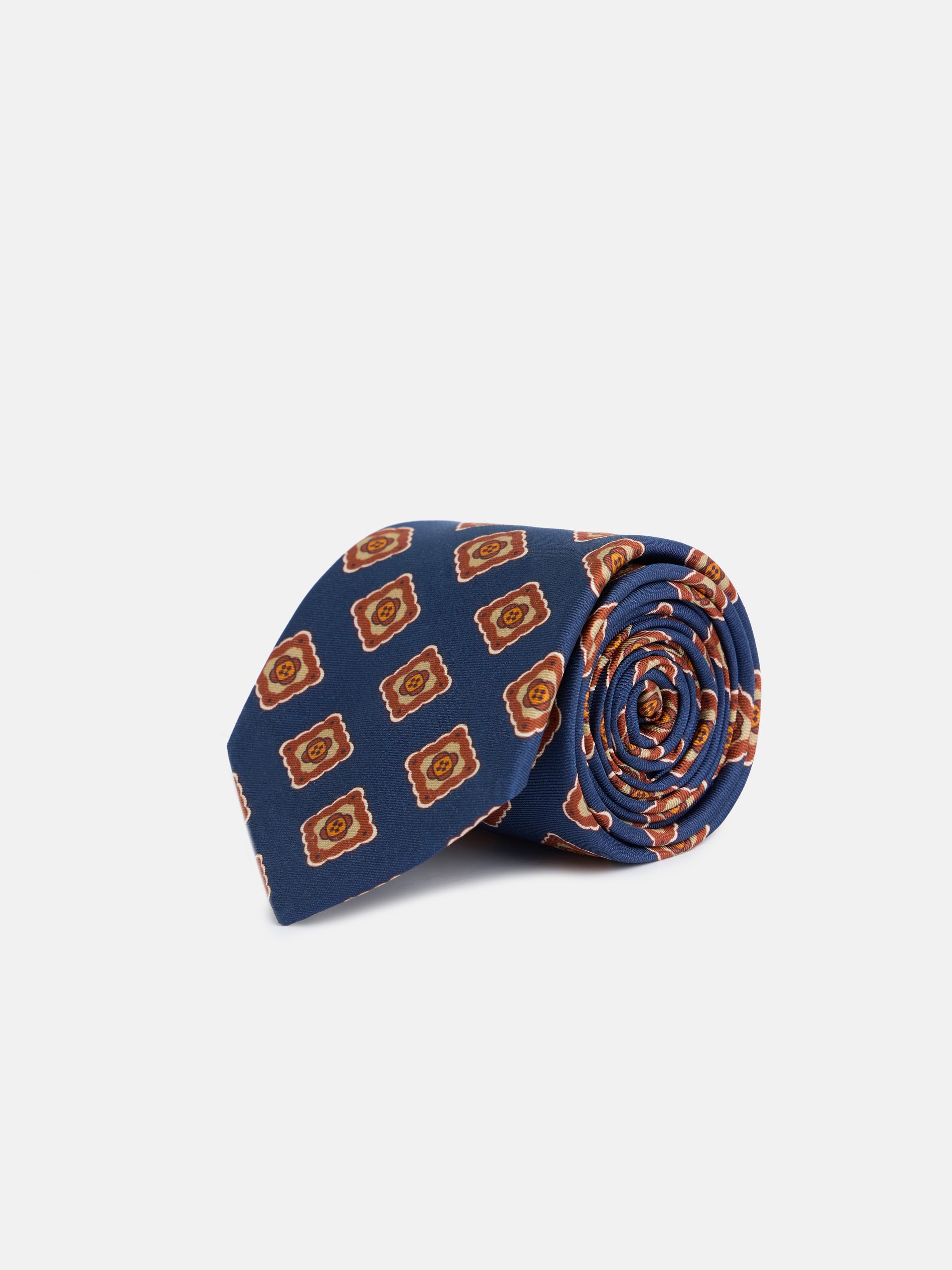 Cravate en soie imprimée motif carreaux bleus