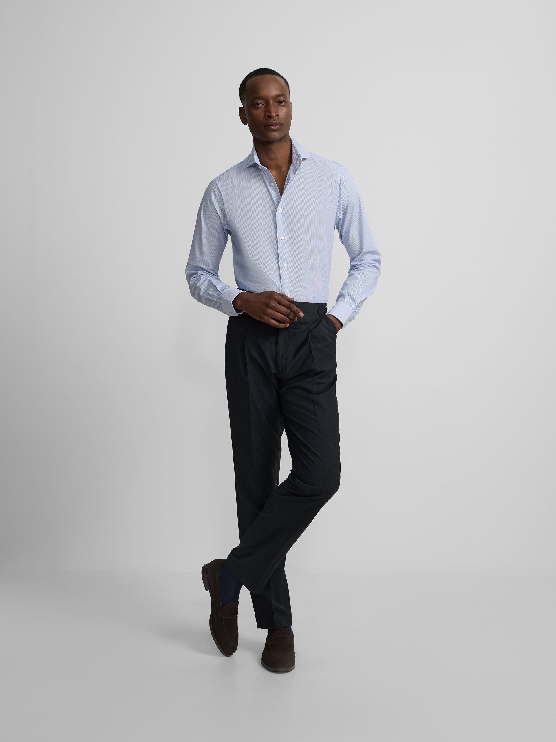 Dark grey pleated dress trousers