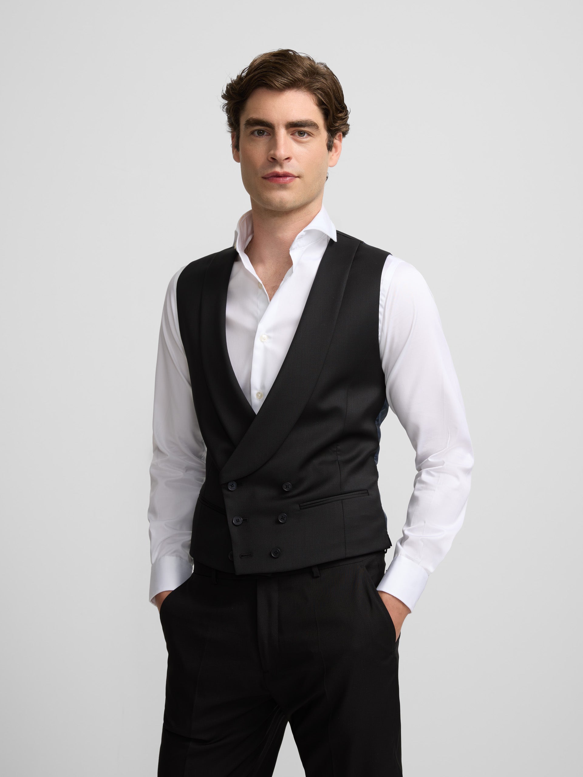 Colete de vestir stretch com gola redonda preto