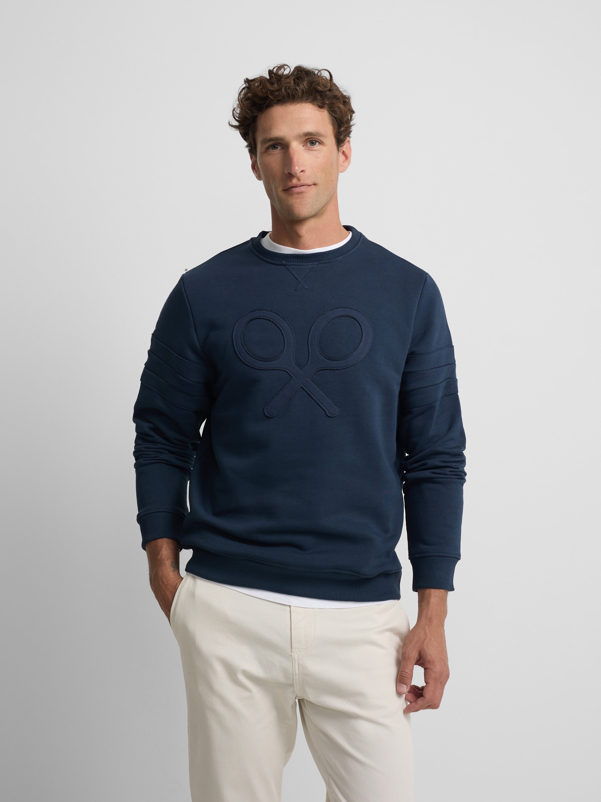 Navy tone embossed racket sweatshirt