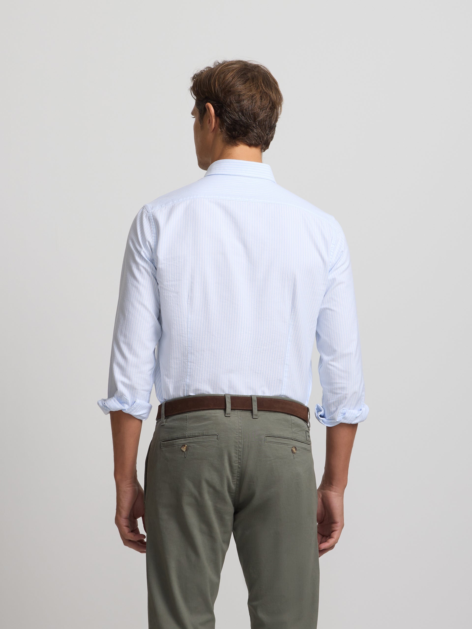 Camisa sport oxford rayas celeste