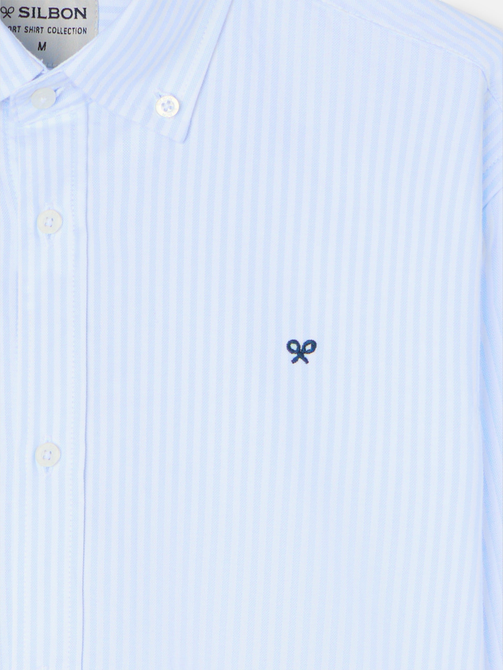 Camisa sport oxford raqueta rayas ancha celeste