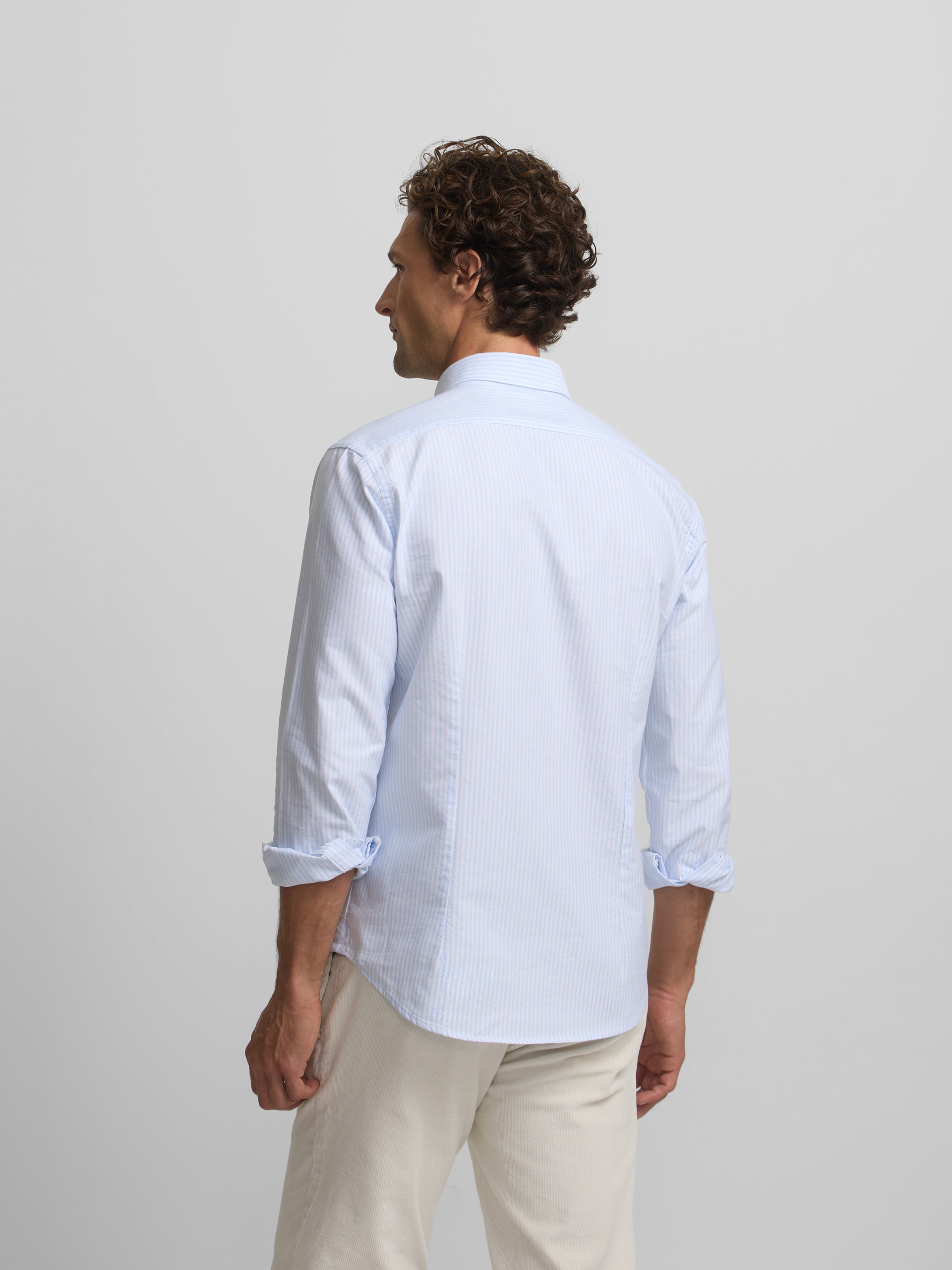 Camisa sport oxford raqueta rayas ancha celeste