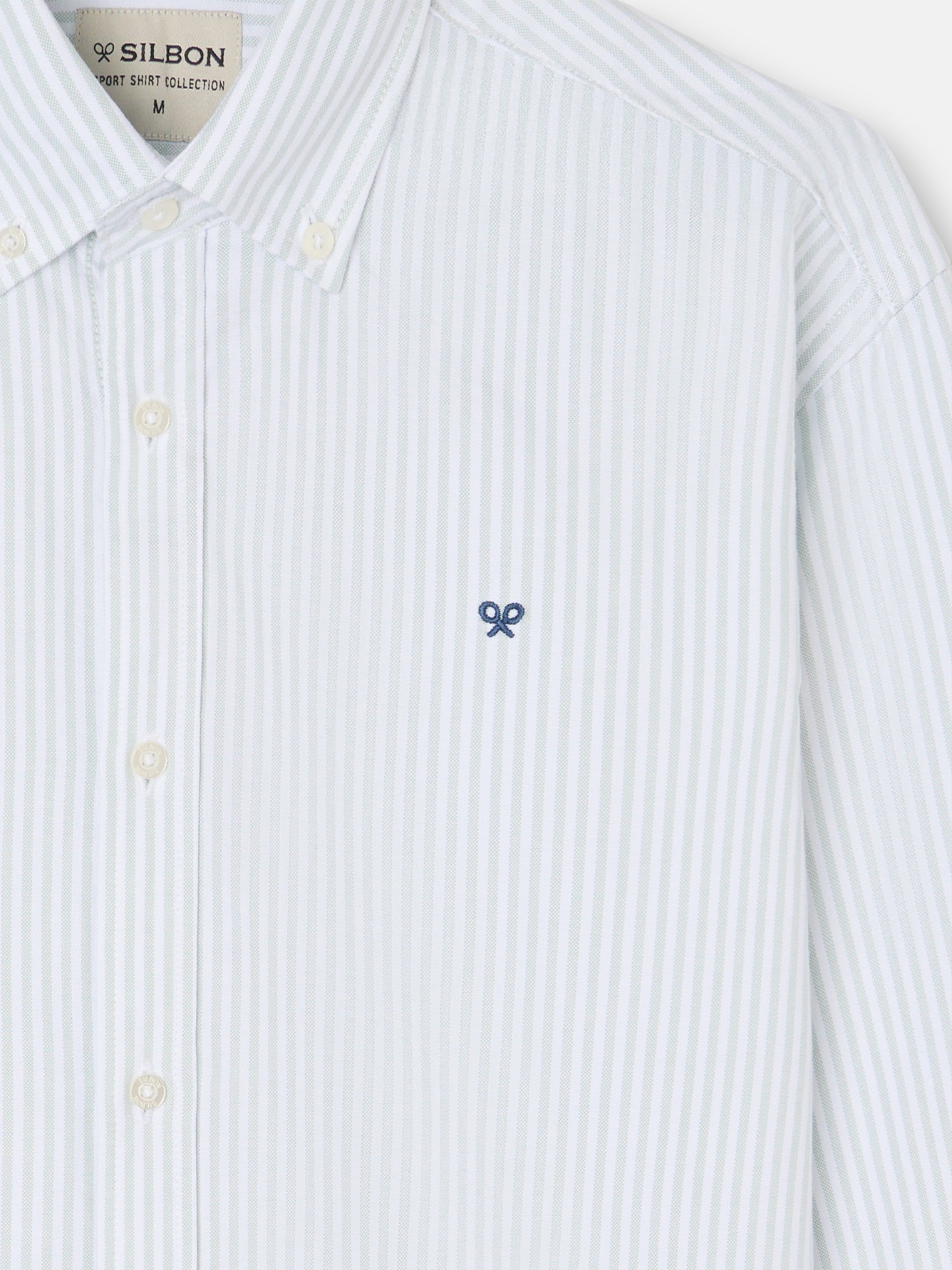 Camisa sport oxford raqueta rayas ancha verde