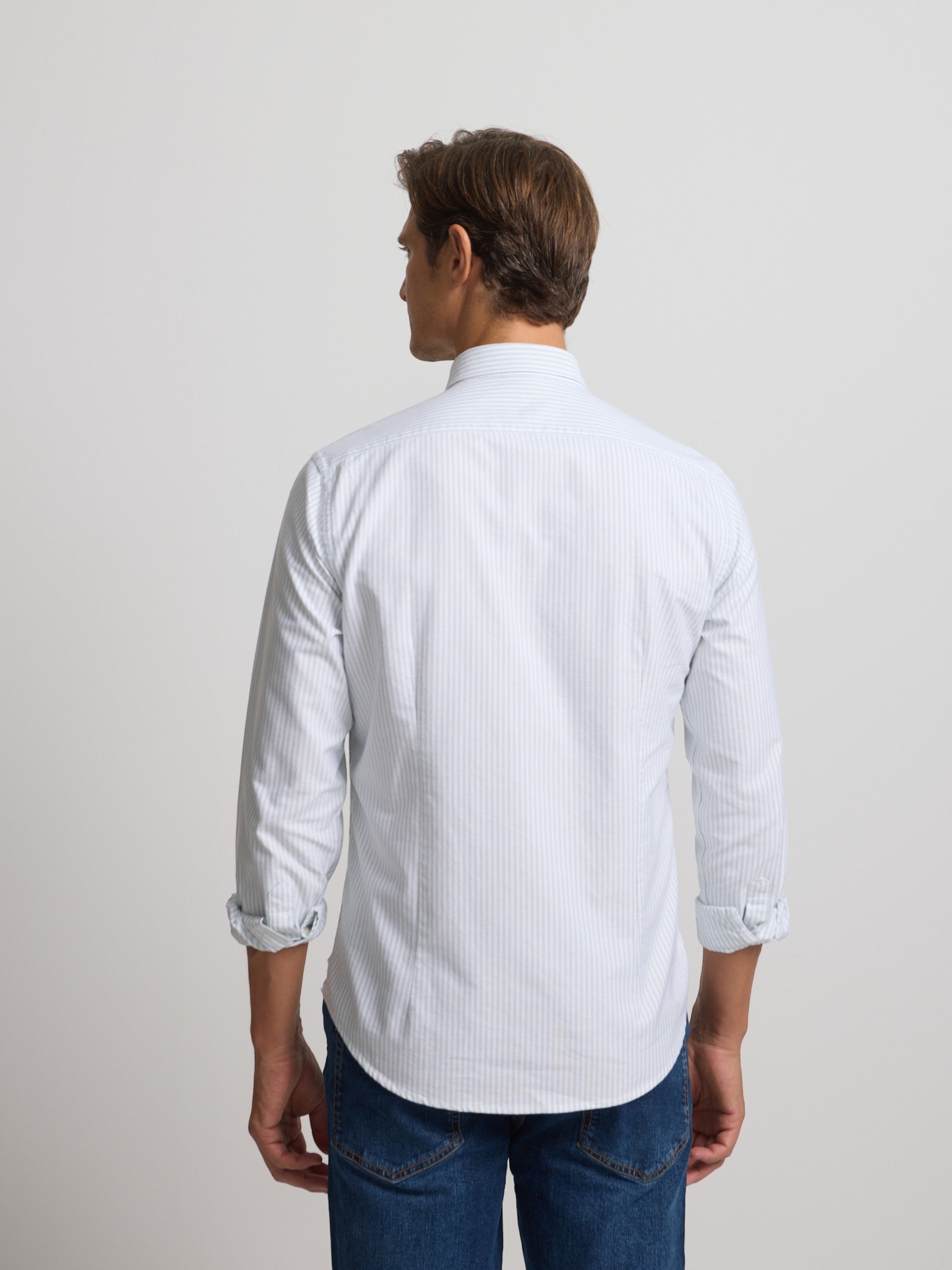 Camisa sport oxford raqueta rayas ancha verde