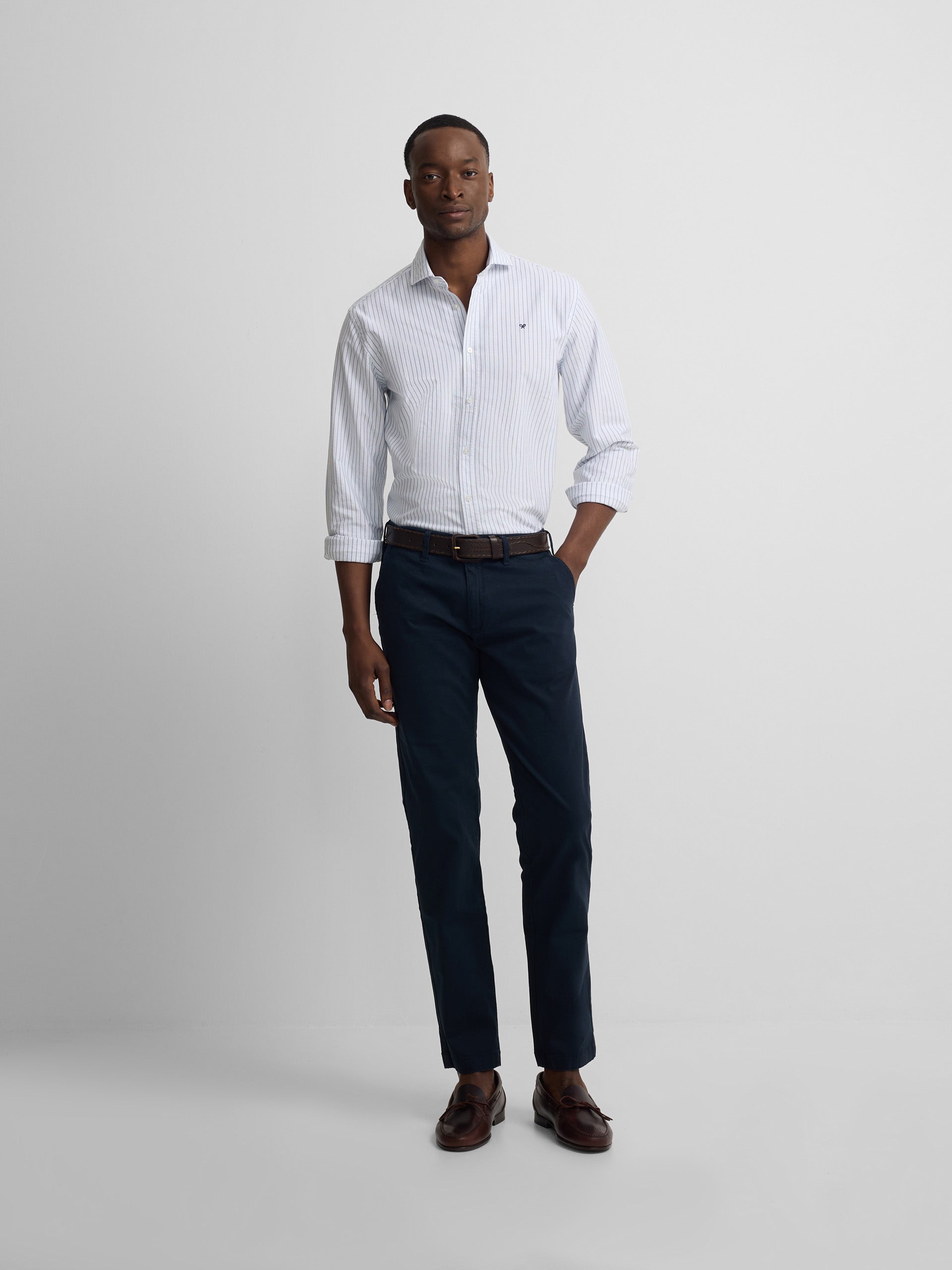 Camisa sport oxford blanca raya fina navy