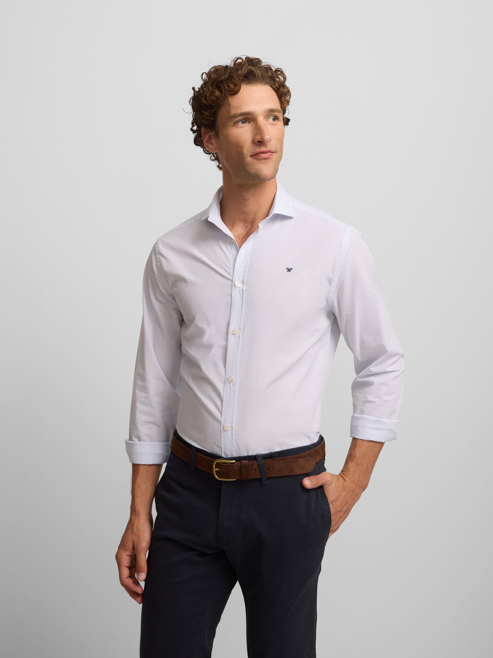 Camisa sport classic mini cuadro celeste