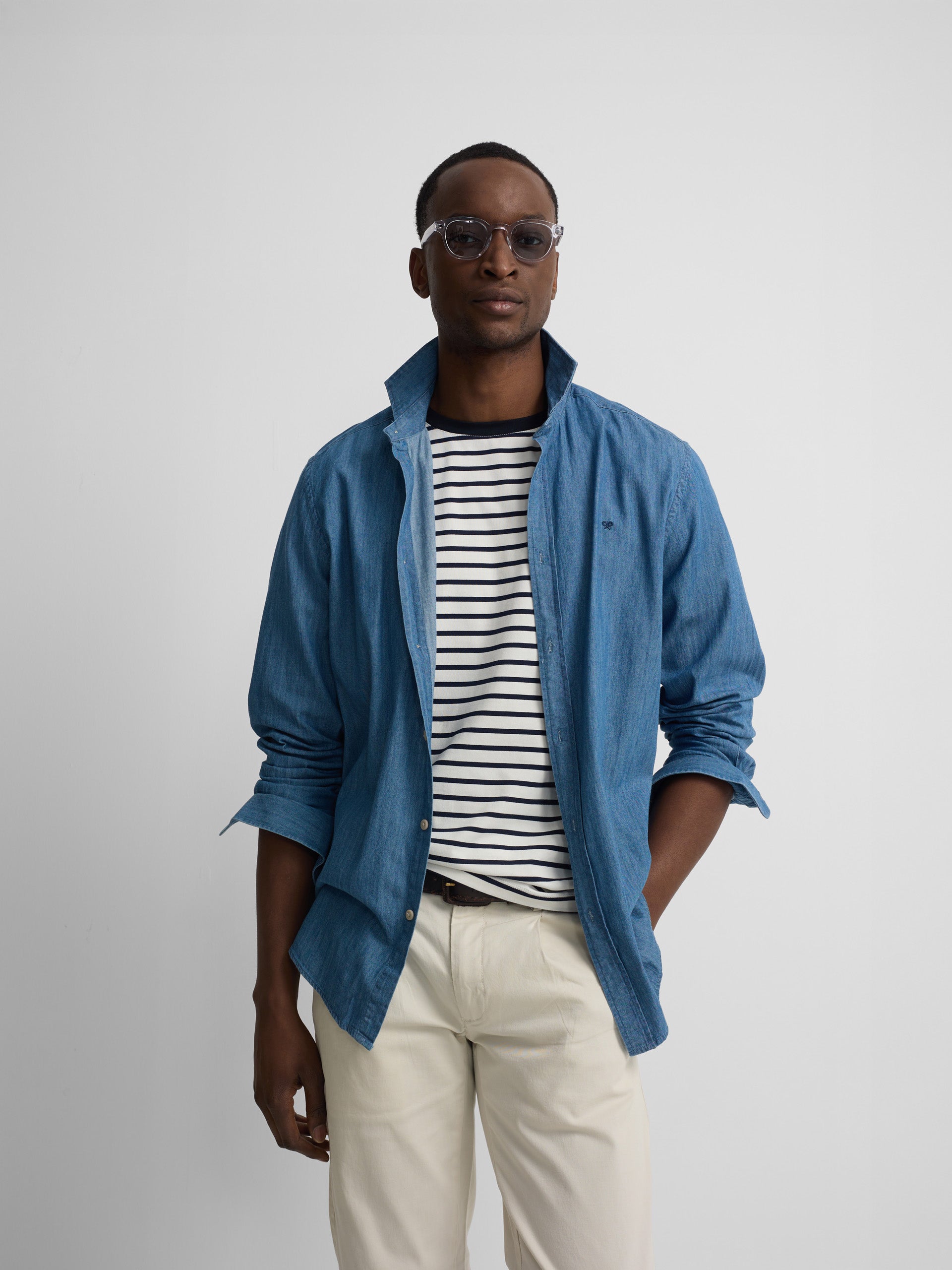 Camisa sport denim azul navy