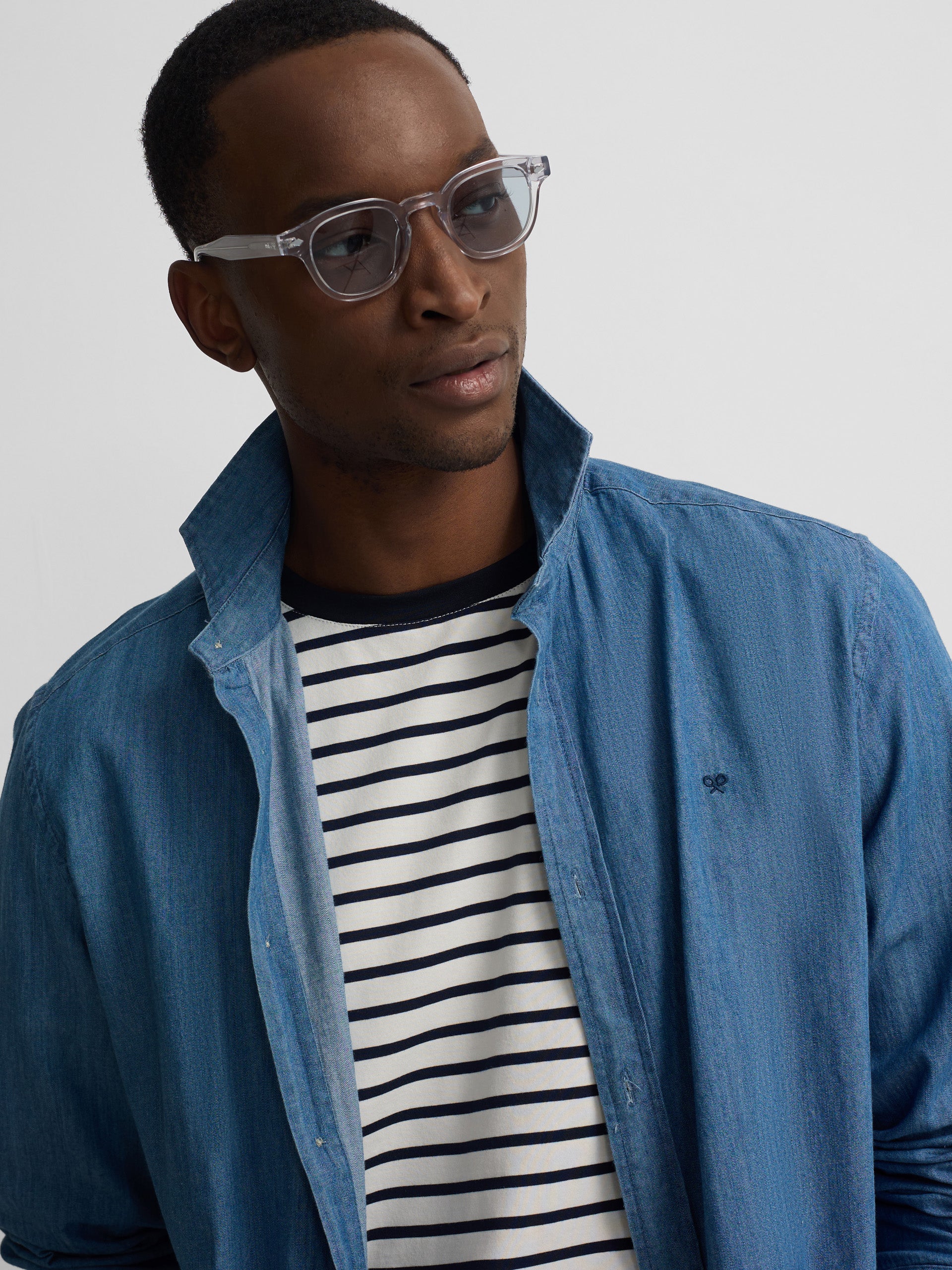 Camisa sport denim azul navy
