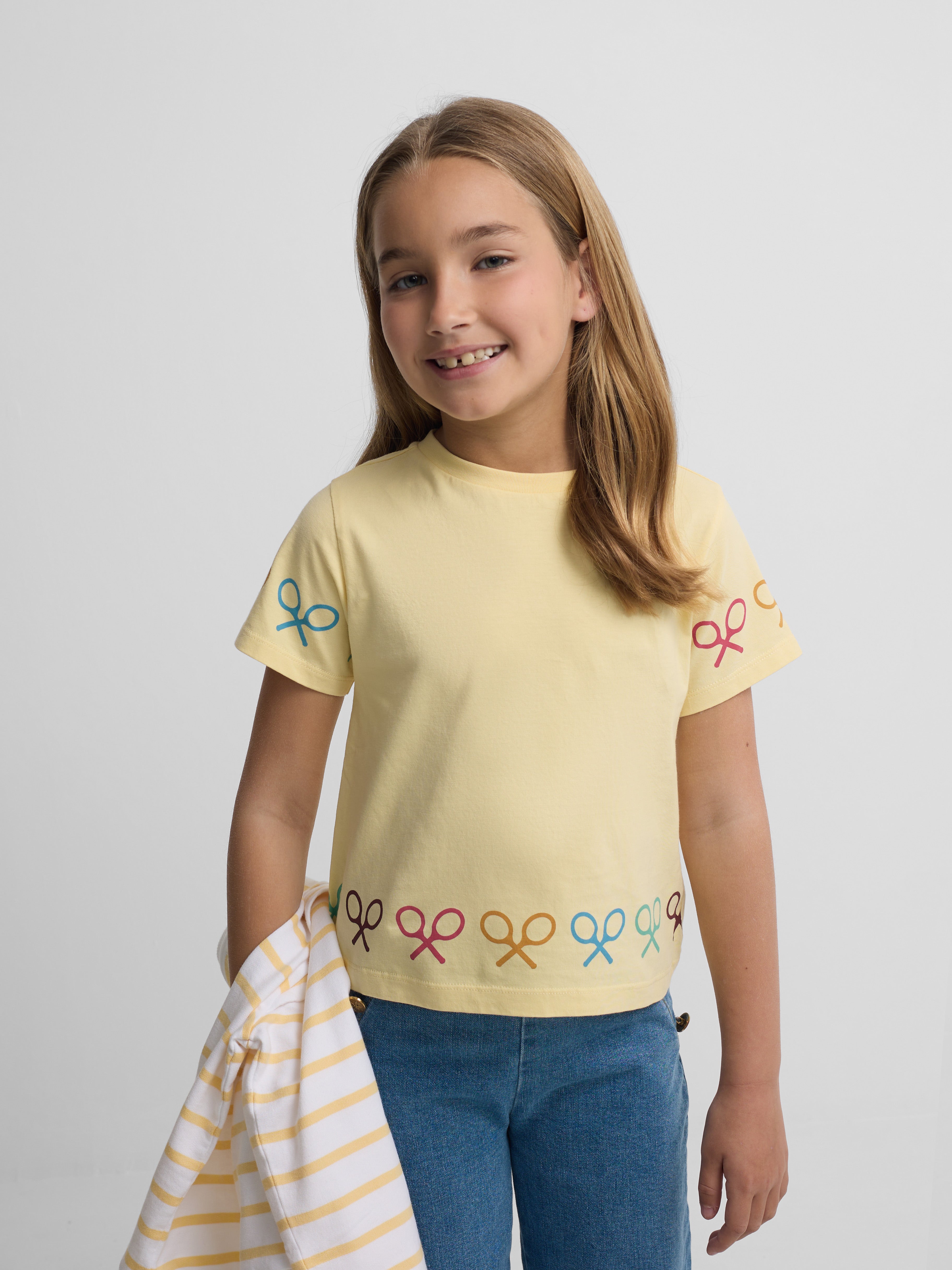 T-shirt menina raquetes multicolor amarelo