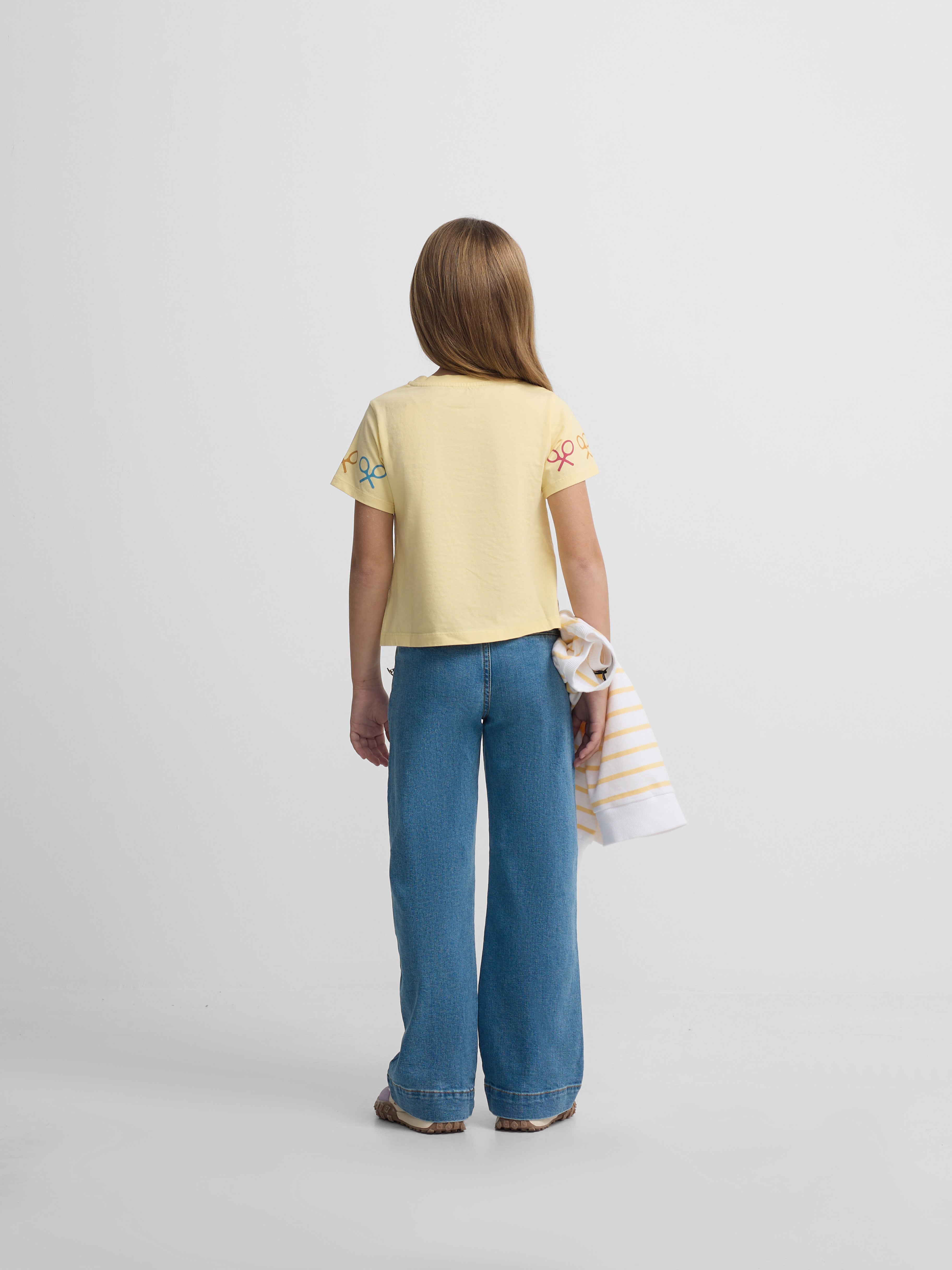 T-shirt menina raquetes multicolor amarelo
