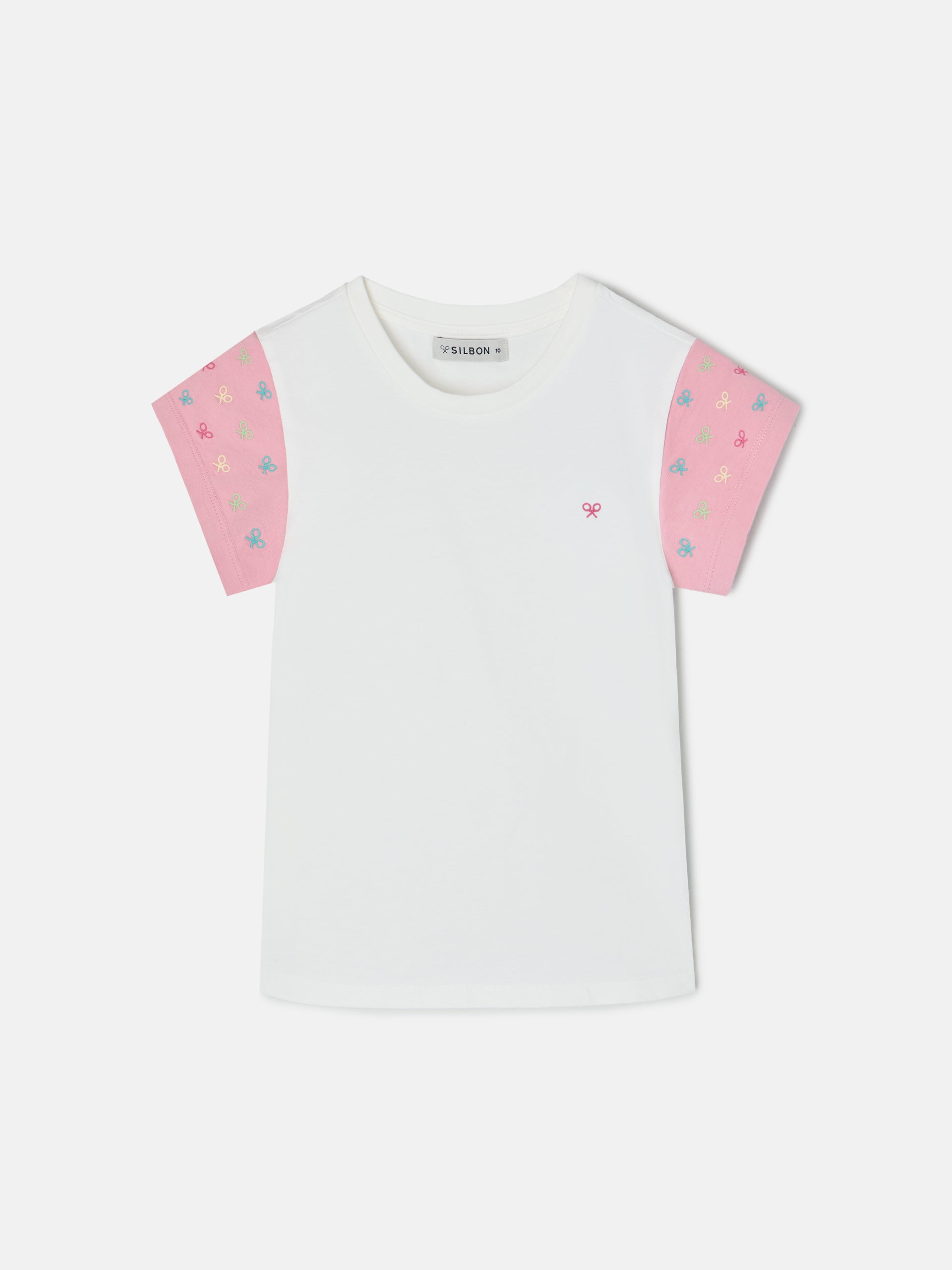 T-shirt fille manches imprimées blanche