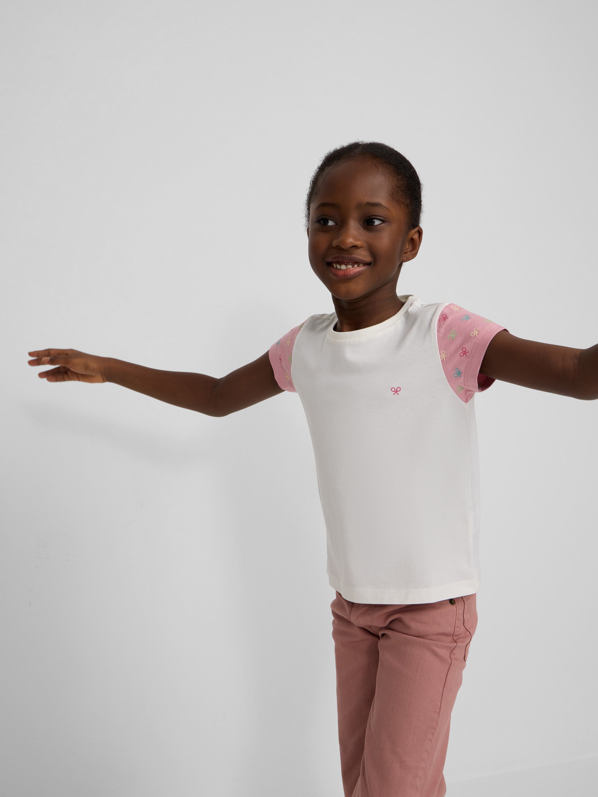 T-shirt fille manches imprimées blanche