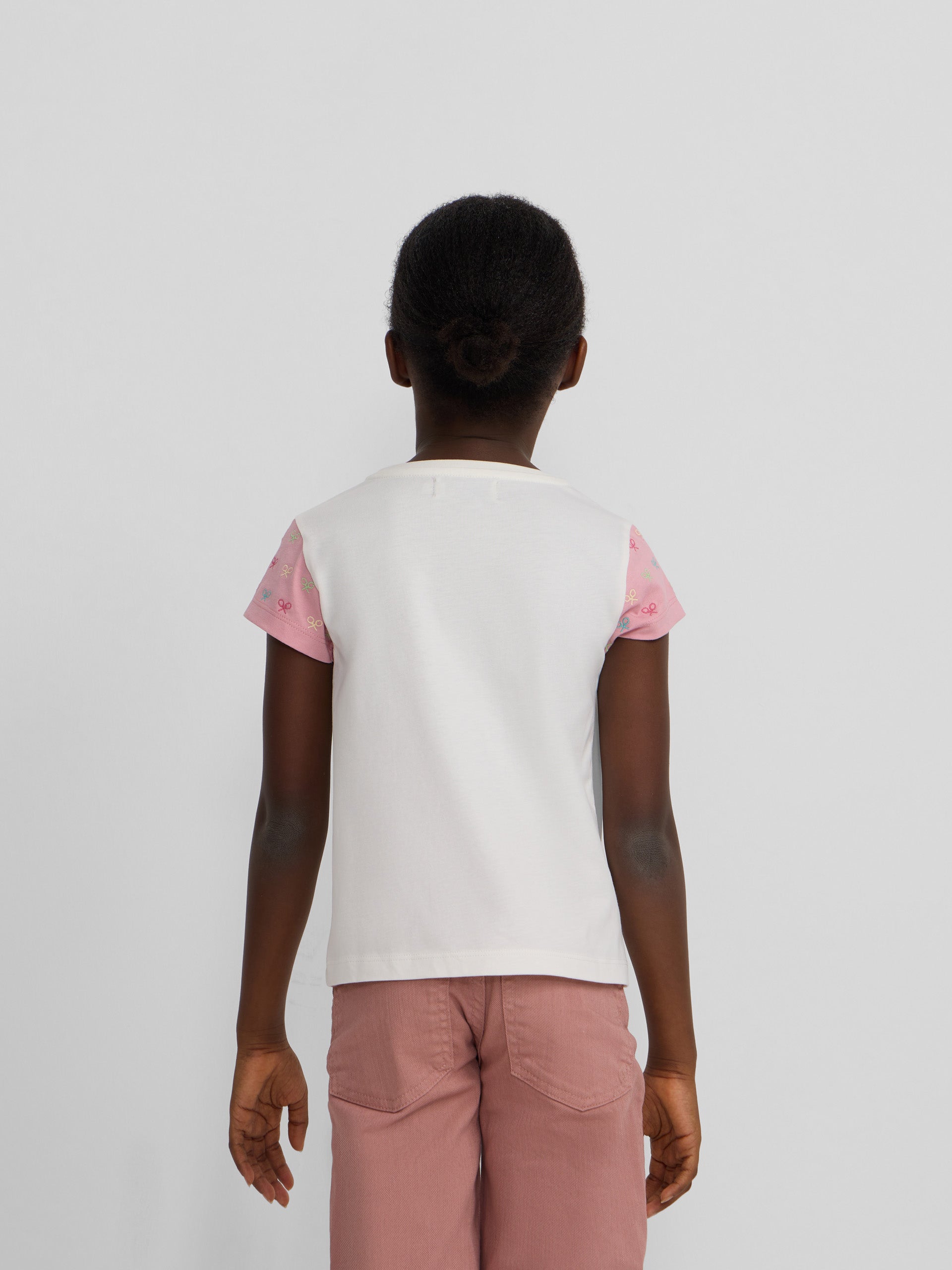 T-shirt fille manches imprimées blanche
