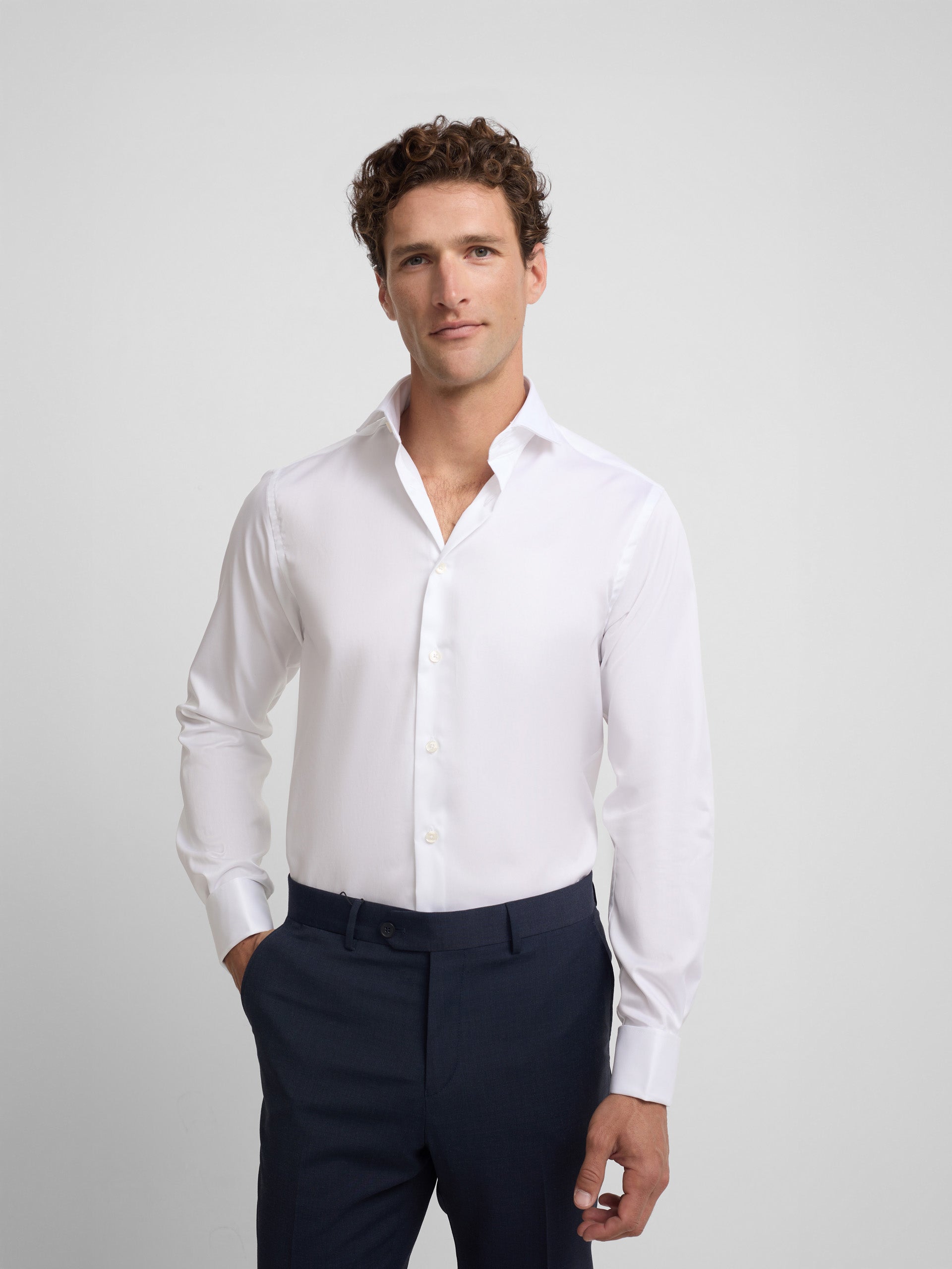 Camisa vestir easy iron puño doble blanca
