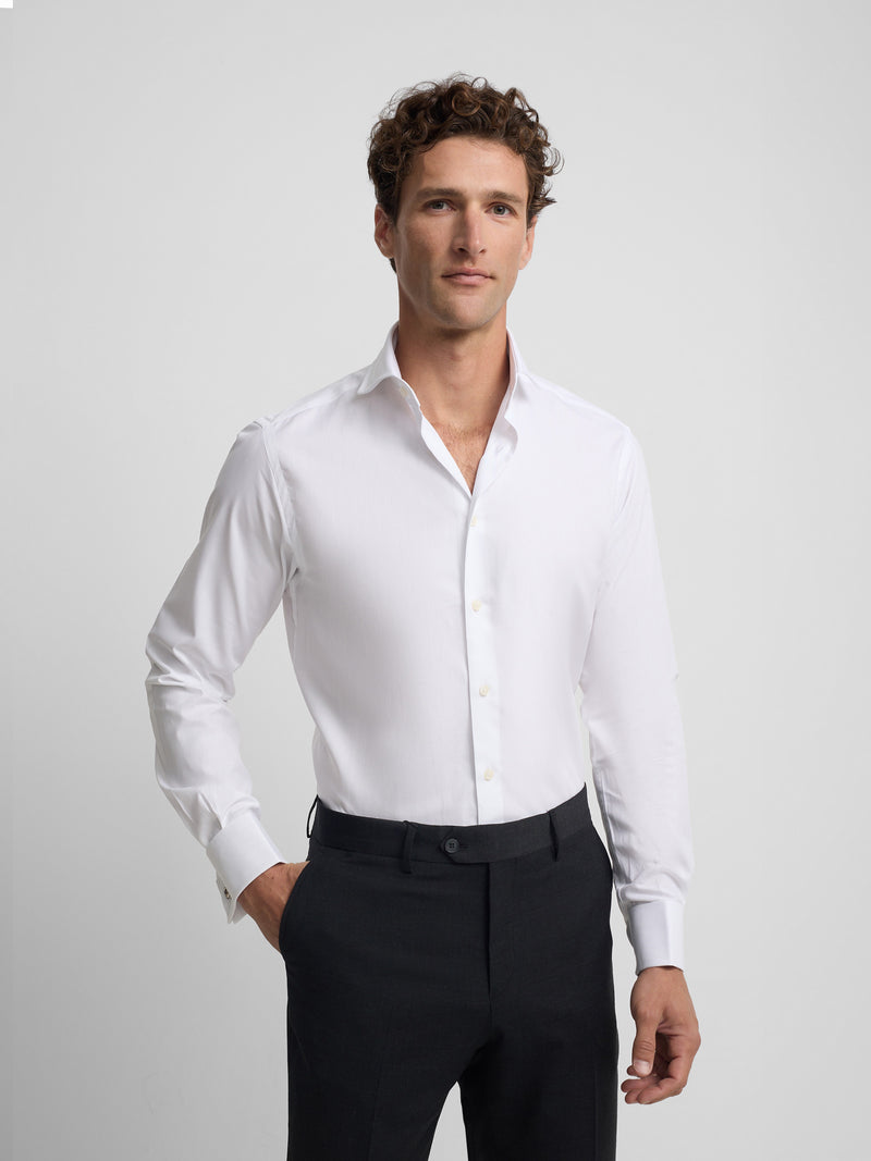 Camisa de vestir espinha de peixe punho duplo branca