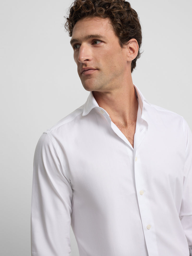 Camisa de vestir espinha de peixe punho duplo branca