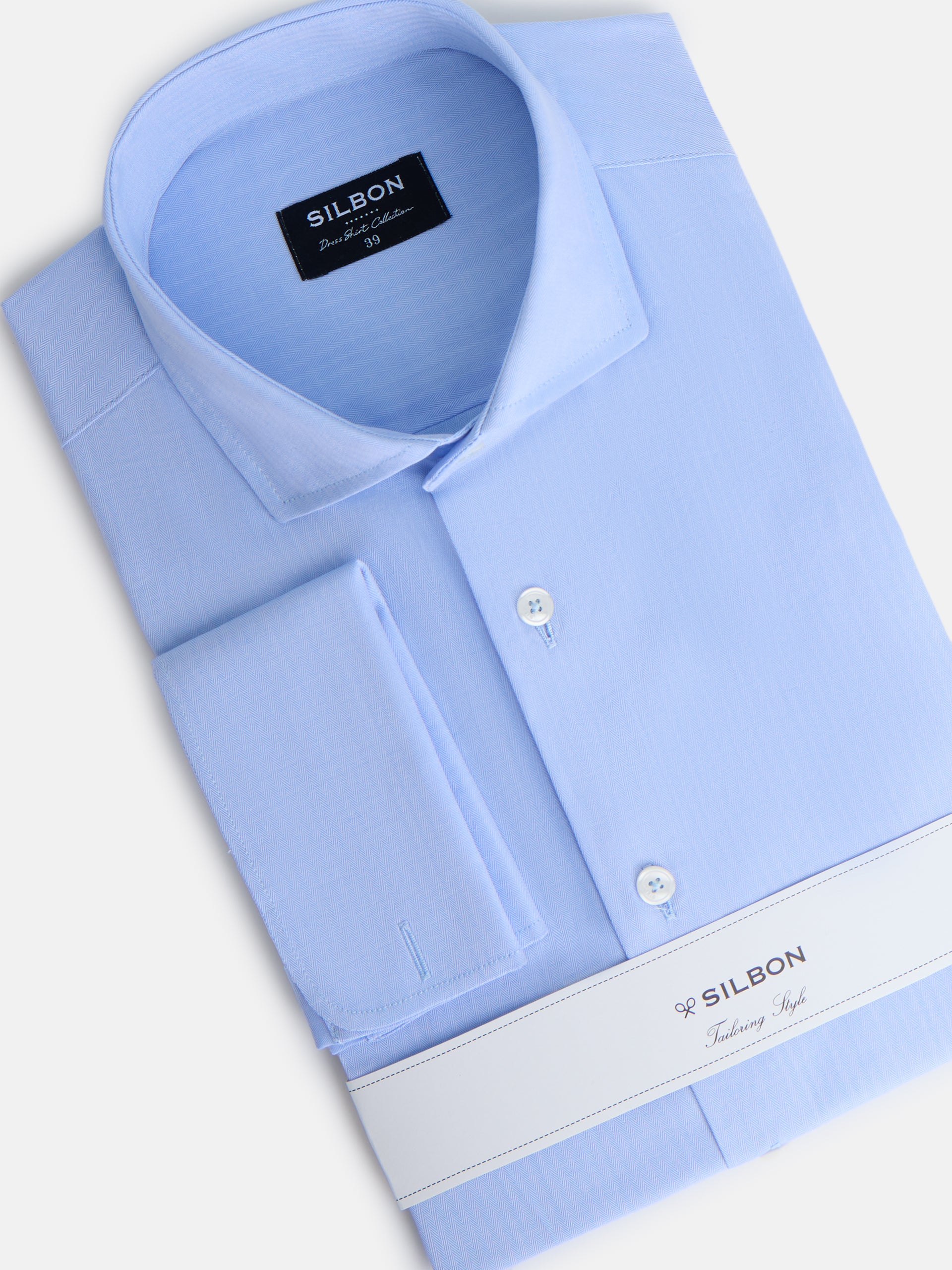 Camisa vestir espiga puño doble celeste