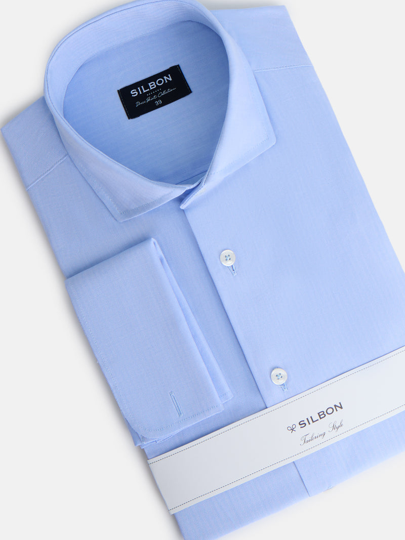 Chemise habillée chevrons poignet double bleu ciel