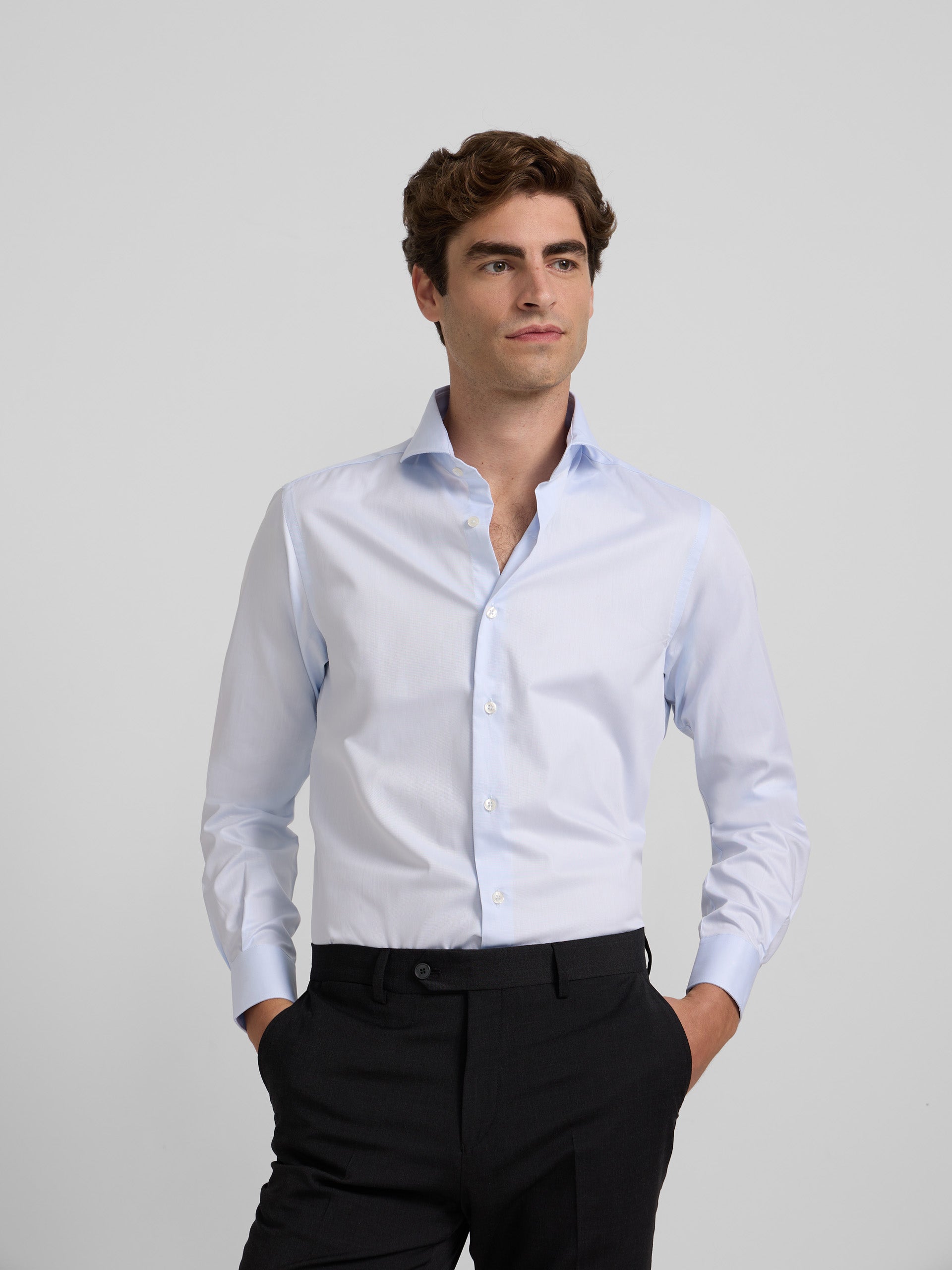 Camisa vestir mini rayas puño doble celeste
