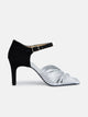 Sandalia tacon piel combinada negro y plata