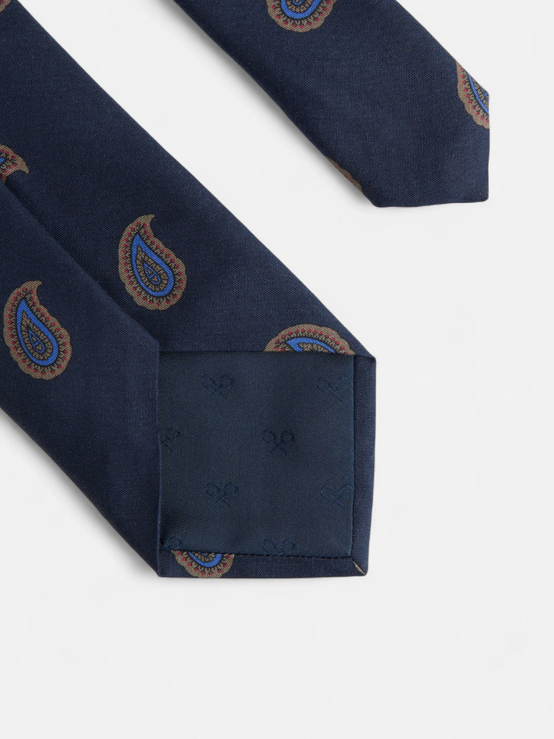 Cravate à motifs amibes bleu marine